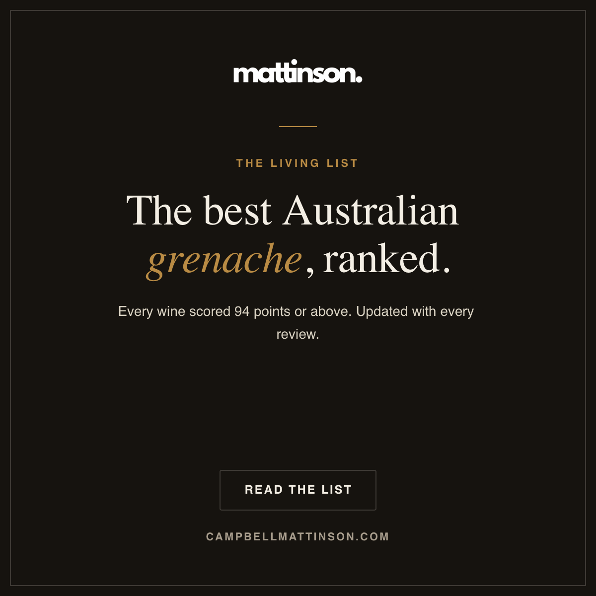 Graphic advertising the Best Australian Grenache dynamic list.