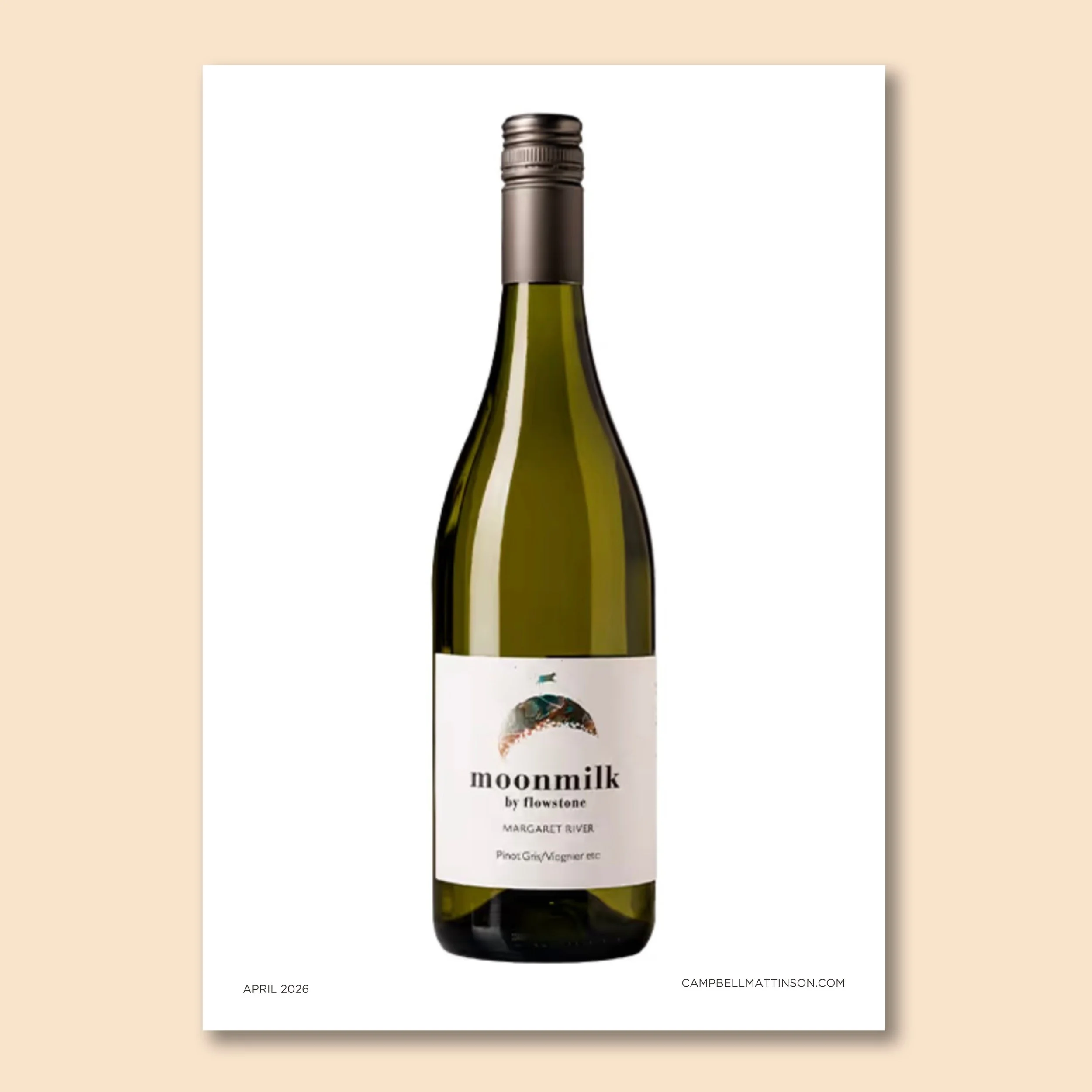 Bottle of Flowstone Moonmilk Pinot Gris Viognier 2025 on the front cover of Mattinson Magazine