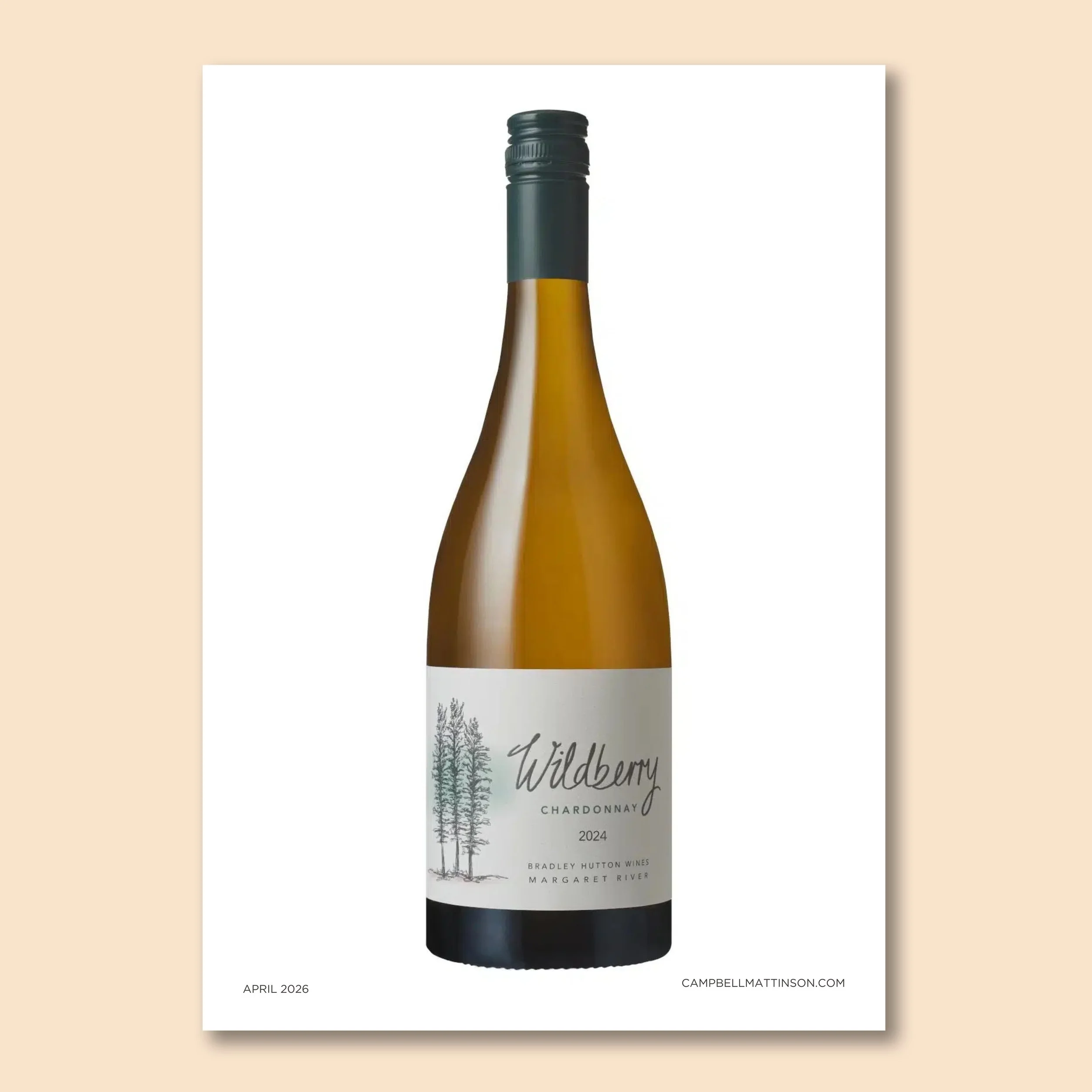 Bottle of Bradley Hutton Wildberry Chardonnay 2024 on the front cover of Mattinson Magazine.