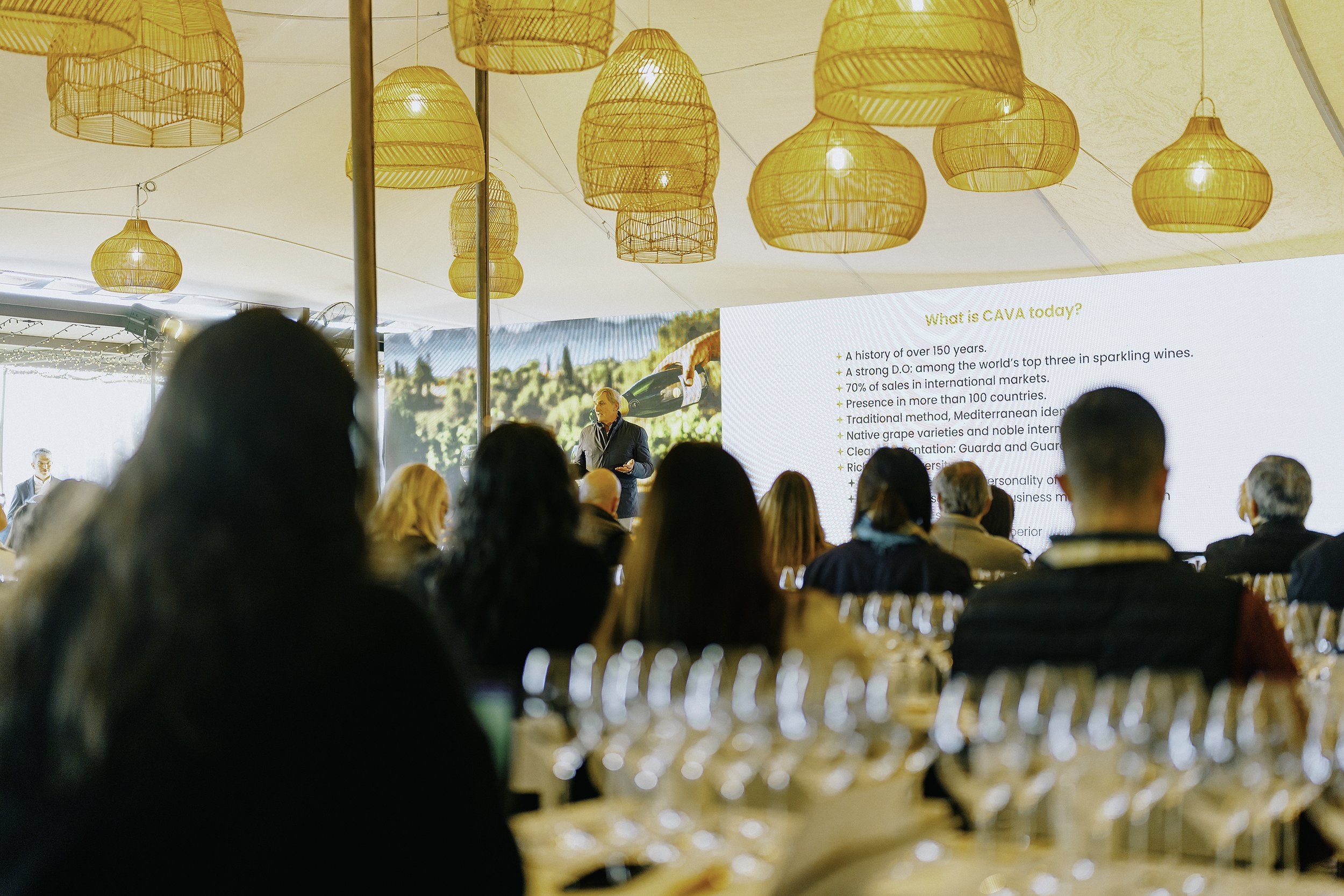Inside the tent of the 2025 Cava Conference in Penedès, Spain.