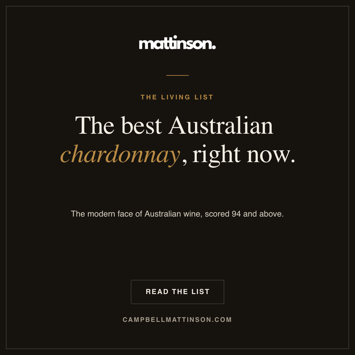 Graphic advertising the Best Australian Chardonnay dynamic list.