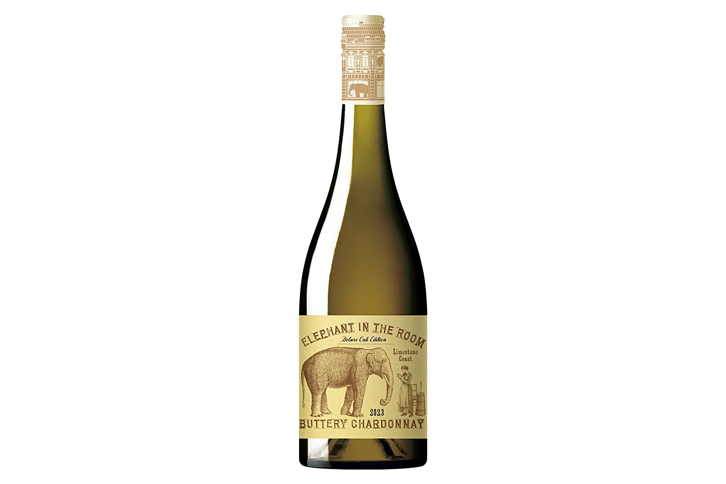 Bottle of Elephant in the Room Buttery Chardonnay 2025.