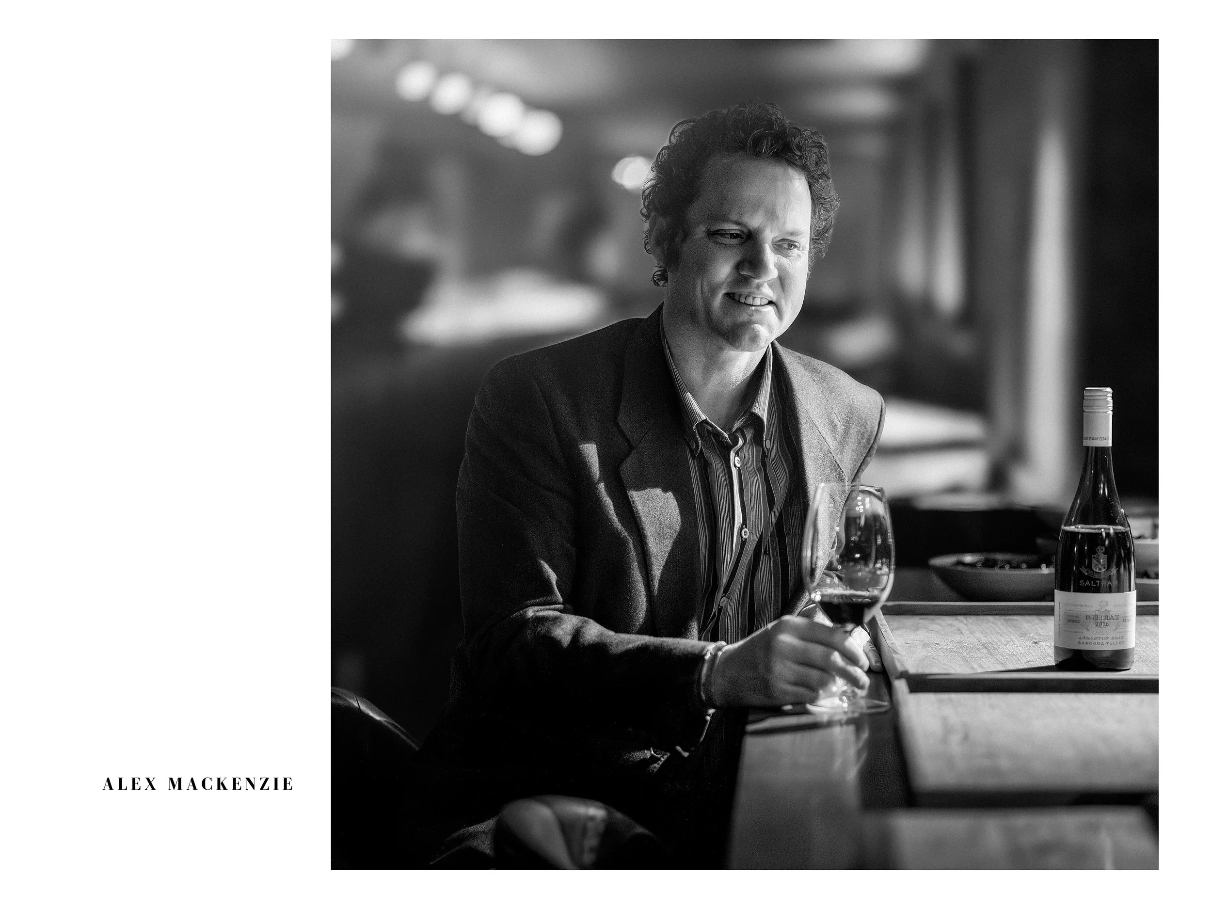 This is a picture of Saltram wines winemaker Alex MacKenzie. This photograph was taken by photographer Campbell Mattinson.