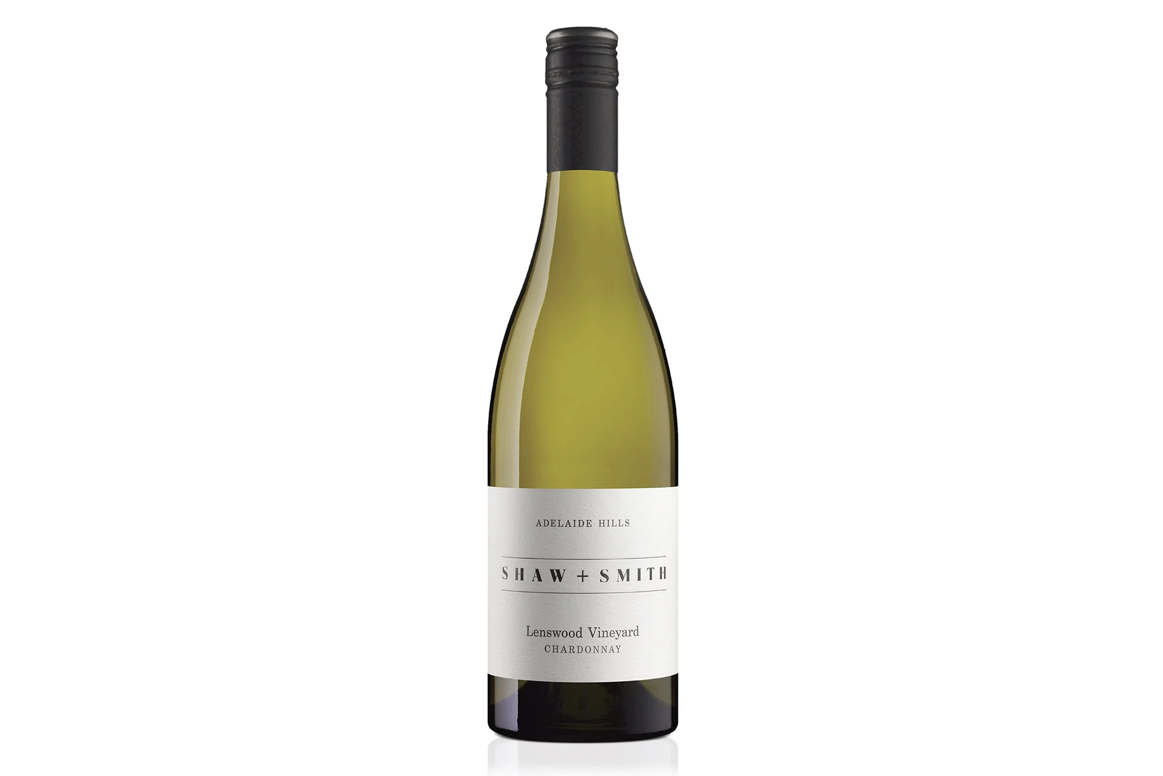 Bottle of Shaw + Smith Lenswood Chardonnay 2024 on a white background.
