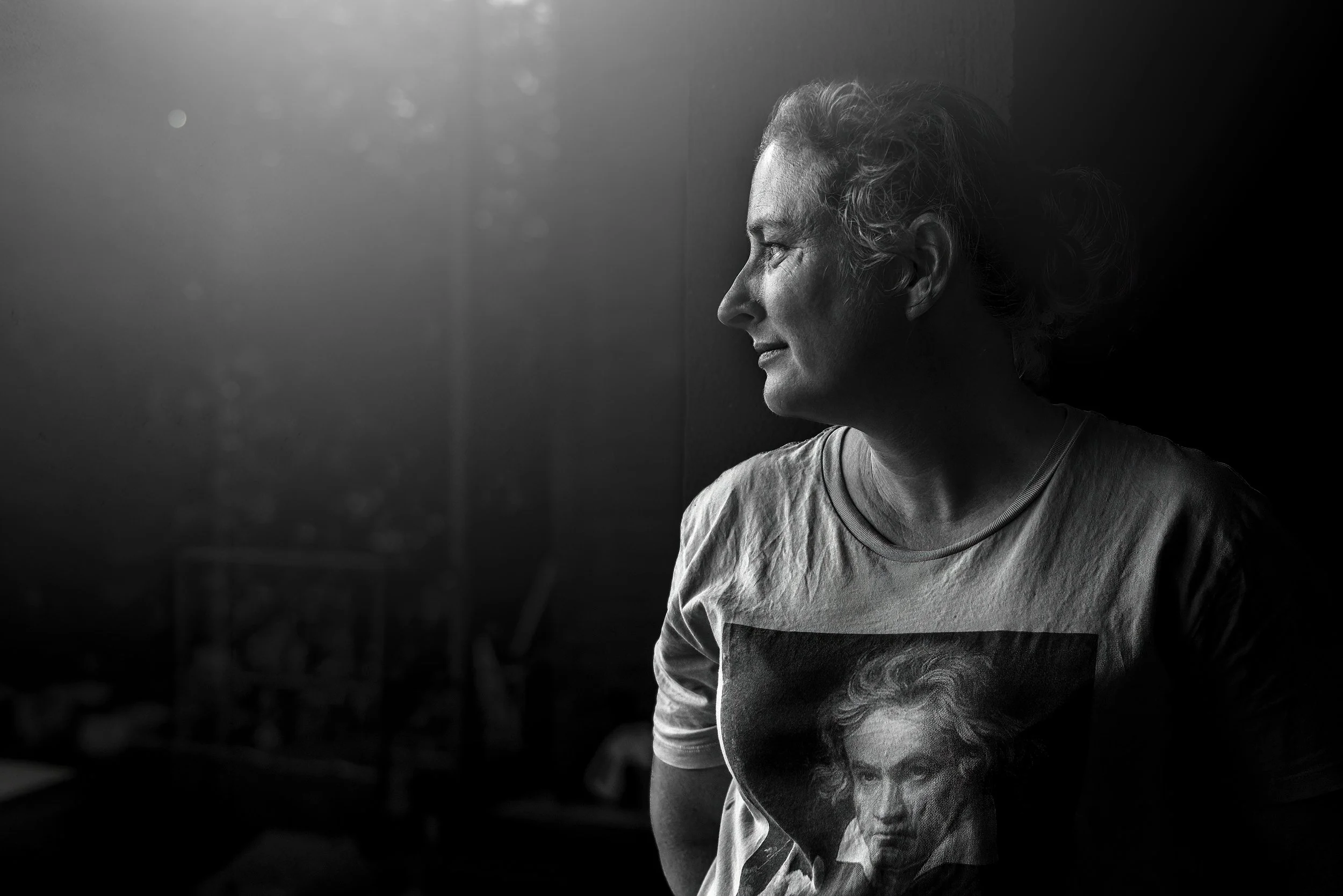 Jo Marsh, winemaker at Billy Button wines, stares out into the light, at the Billy Button winery.