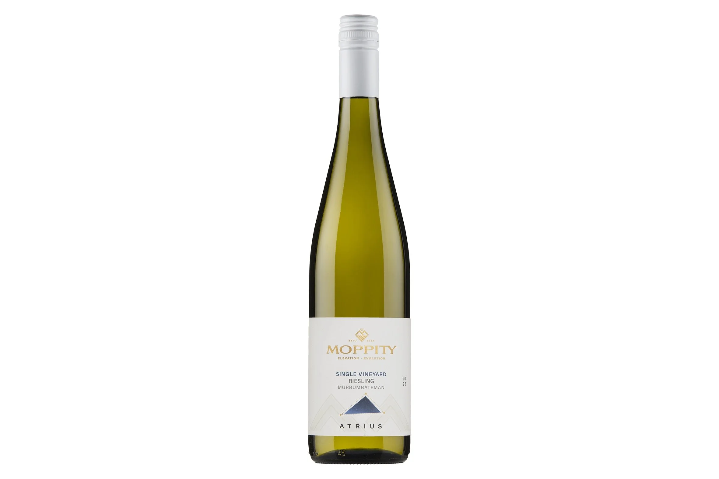 Bottle of Moppity Atrius Riesling 2025.