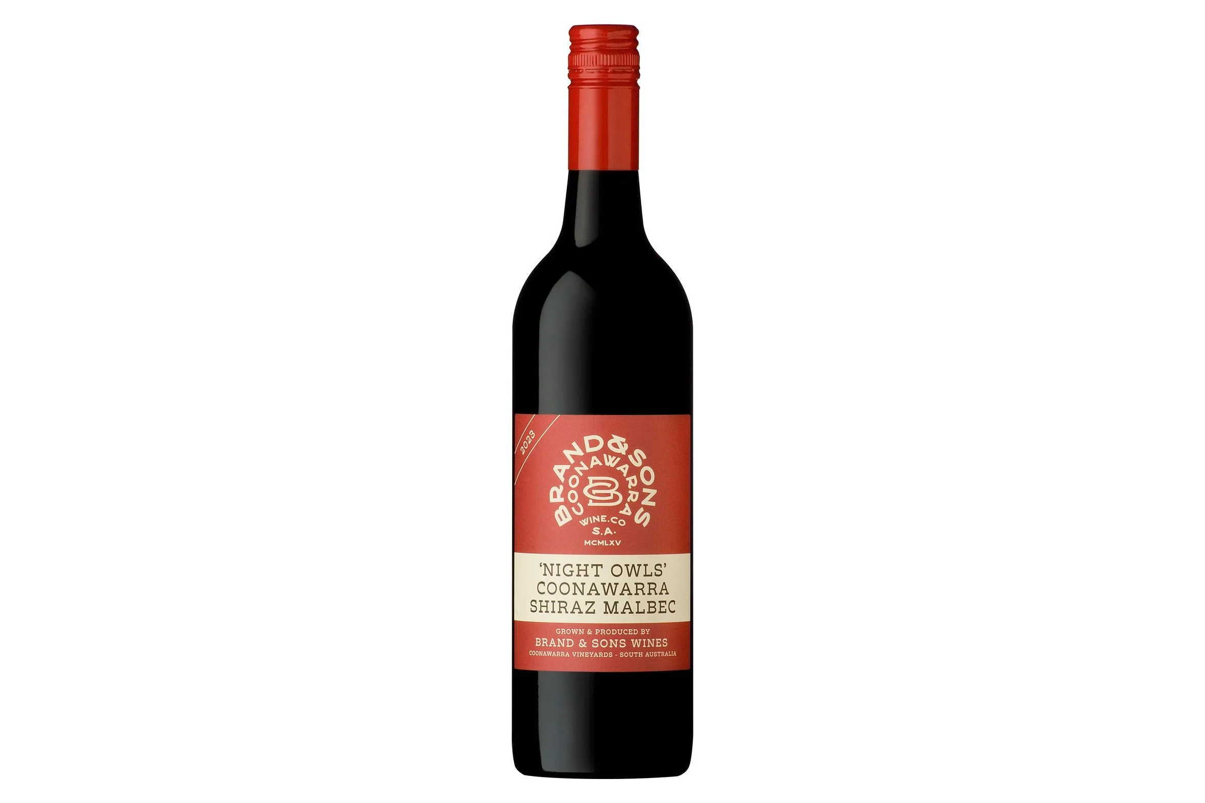 Bottle of Brand & Sons Night Owls Shiraz Malbec 2023.
