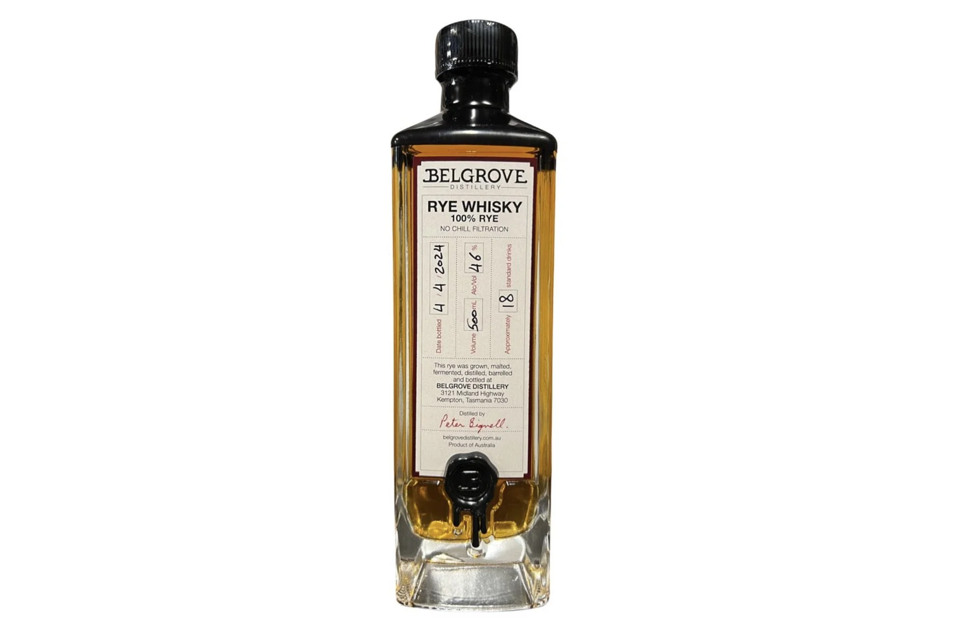 Bottle of Belgrove Rye whisky.