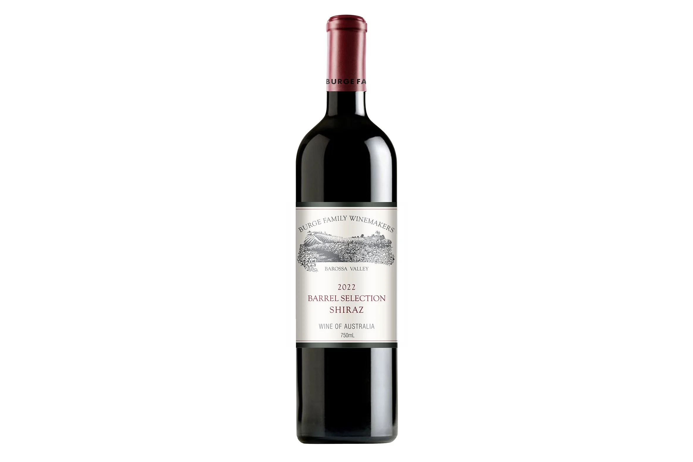 Bottle of Burge Family Winemakers Barrel Selection Shiraz 2022.