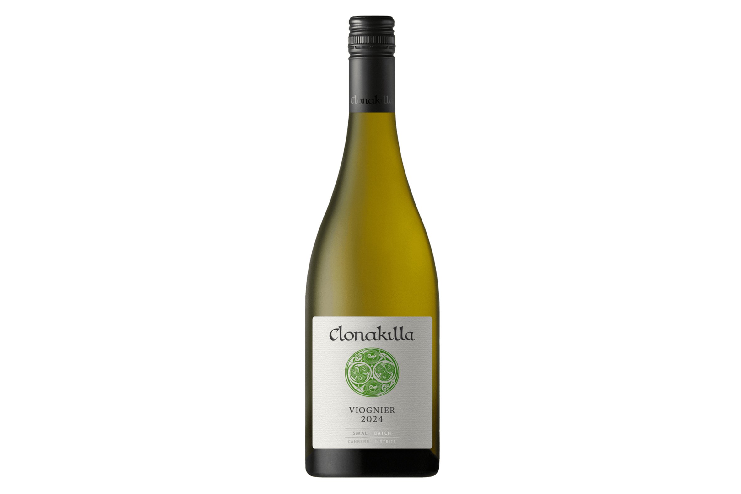 Bottle of Clonakilla Viognier 2025 on a white background.