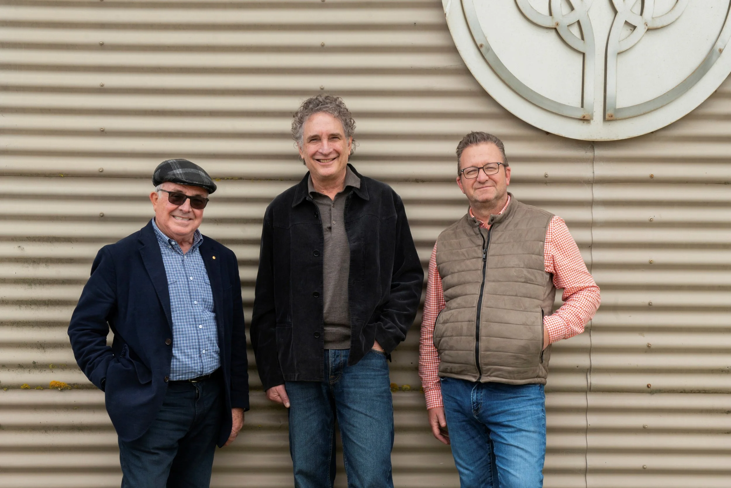 Don Totino (Chairman), Michael Fragos and Andrew Locke at the Haelgrove winery ion McLaren Vale.