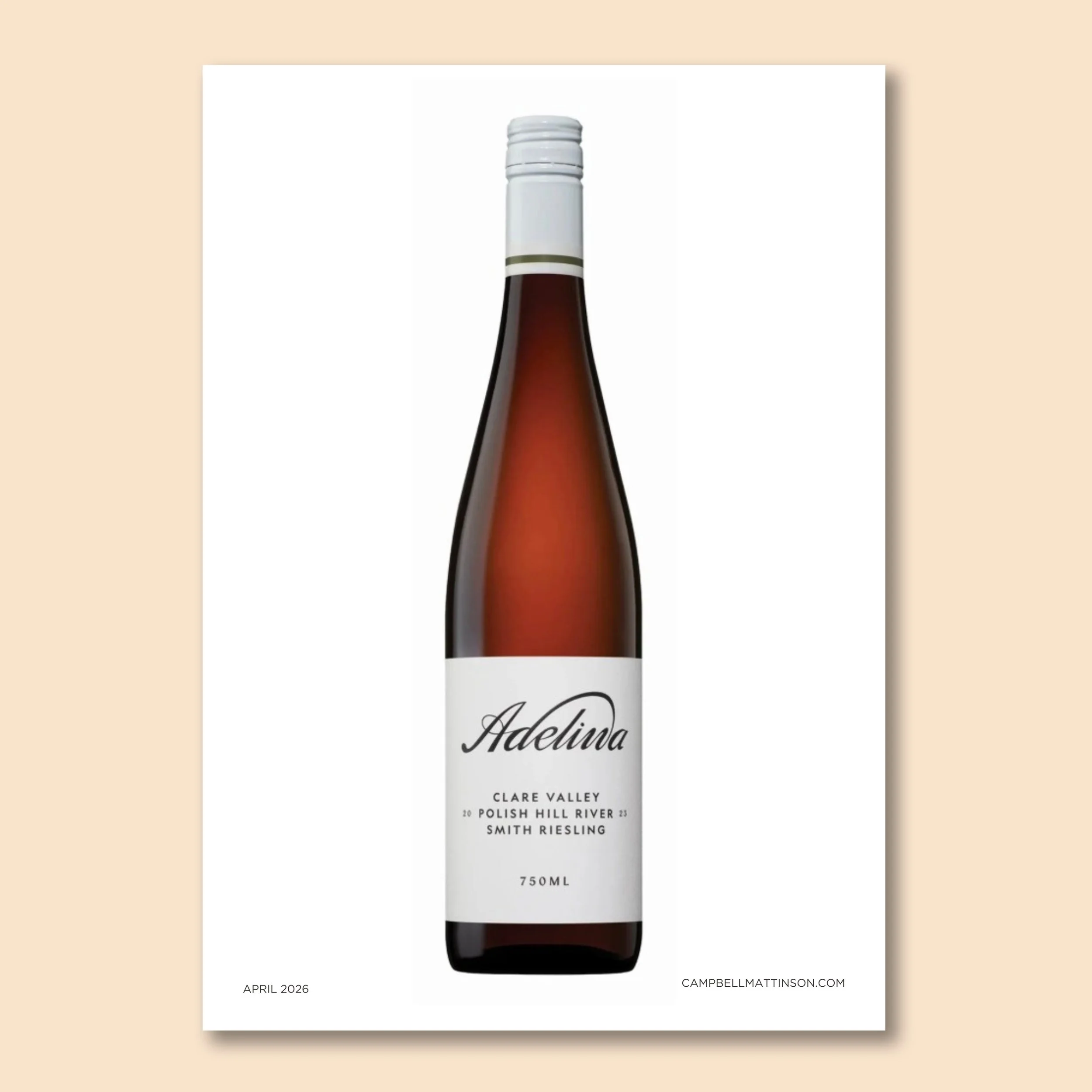 Bottle of Adelina Polish Hill River Smith Riesling 2025 on the front cover of Mattinson Magazine.