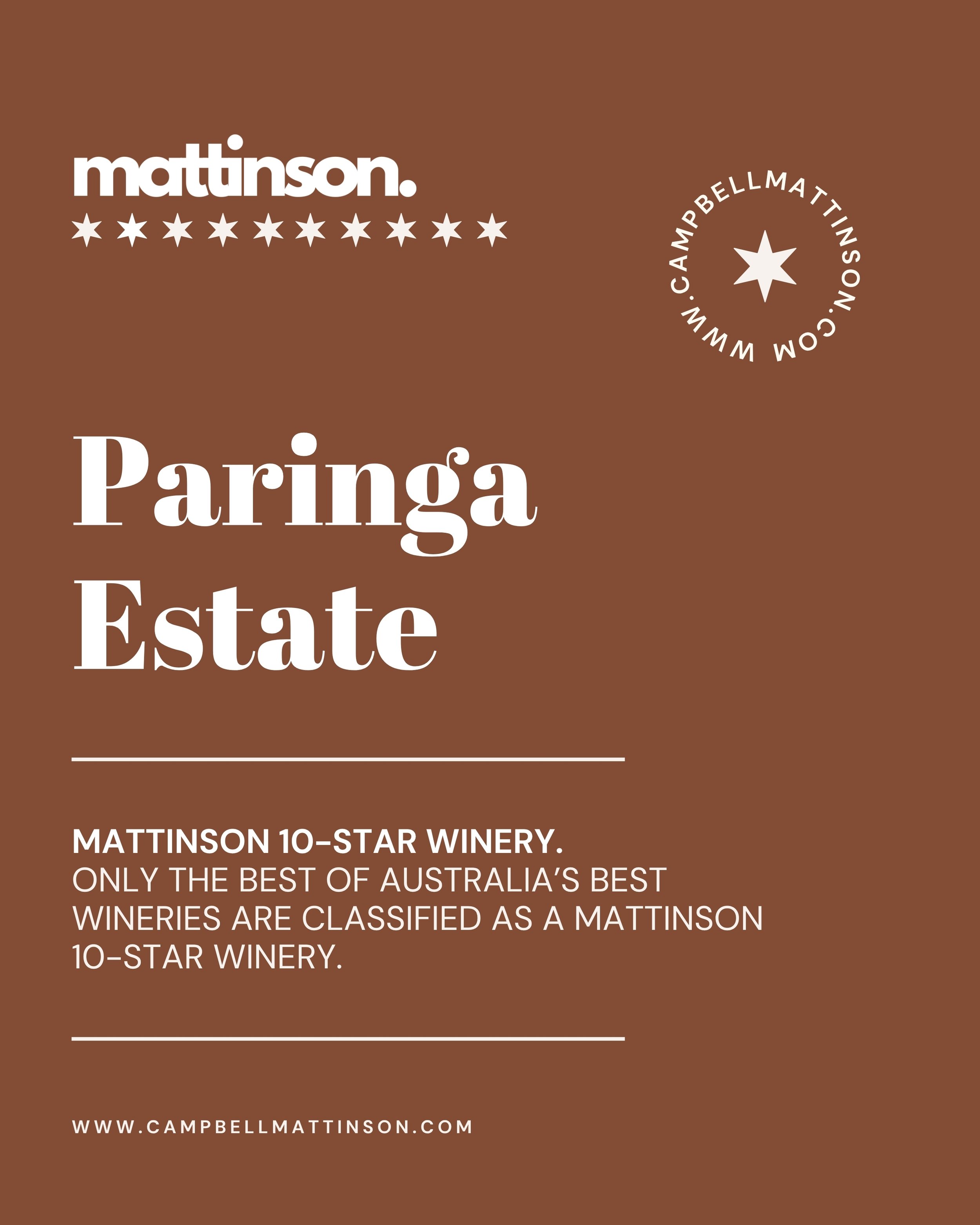 Paringa Estate is one of the best wineries in Australia. This image is of its Mattinson 10-Star rating.