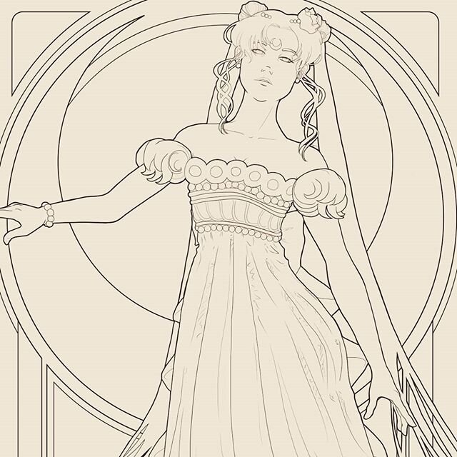 Here's a WIP for your Wednesday! Started playing with this in between other projects, and am hoping to have it done in time for #C2E2 .
.
.
#wipwednesday #workinprogress #sailormoon #artnouveau #digitalart #lineart #clipstudiopaint #princessserenity