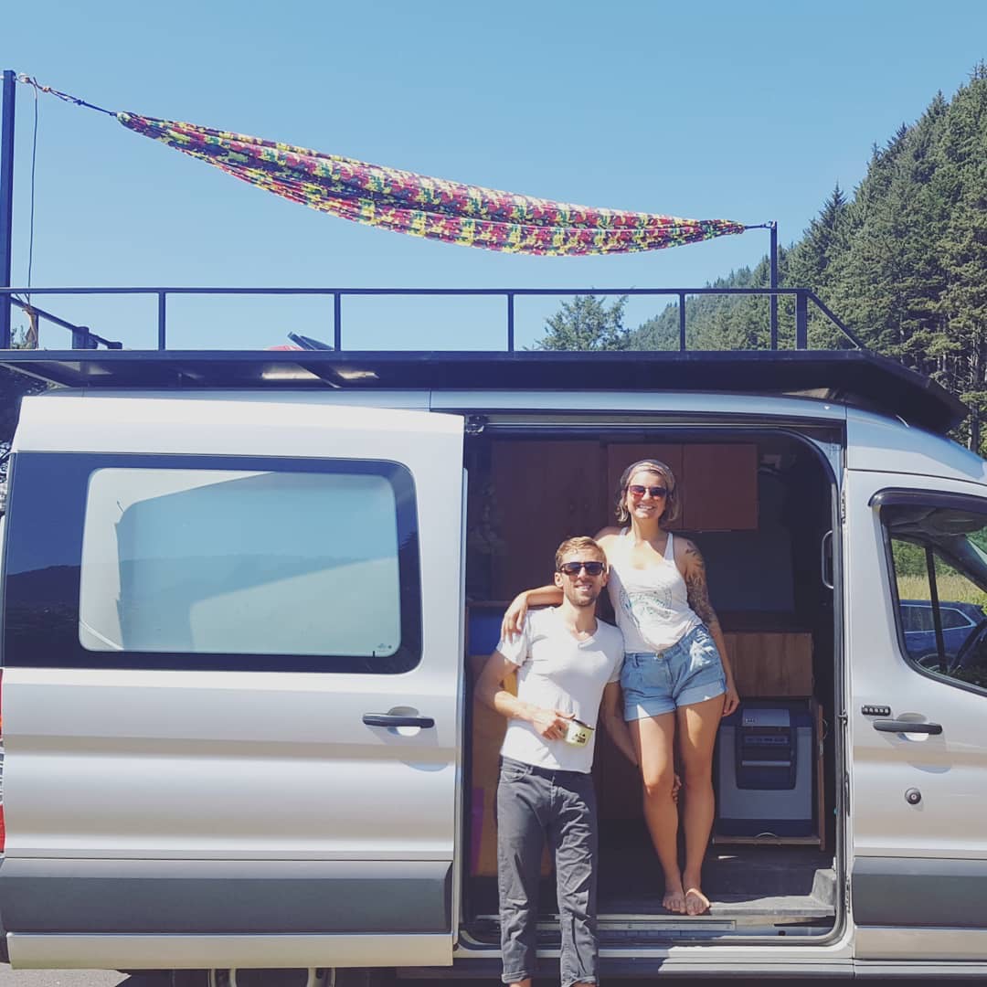 Grant and Aliciea on the road enjoying their custom built adventure van