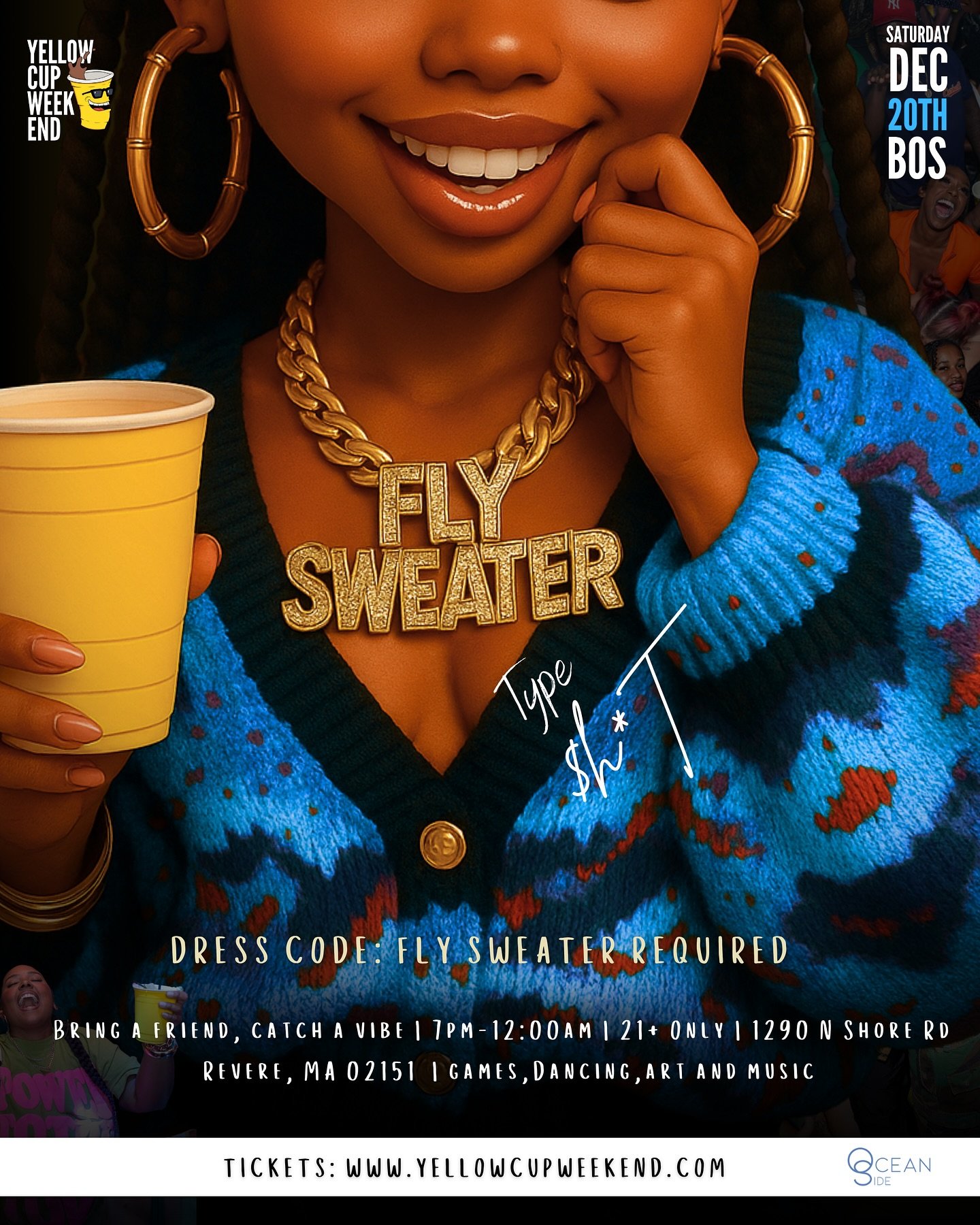 The Fly Sweater Party!
It&rsquo;s sweater season, but make it fly! &ldquo;Type ish&rdquo; (We don&rsquo;t do ugly lol) BOSTON! We&rsquo;re back! It&rsquo;s the Winter season you heard!

Pull up in your favorite statement sweater ! vintage, designer, 