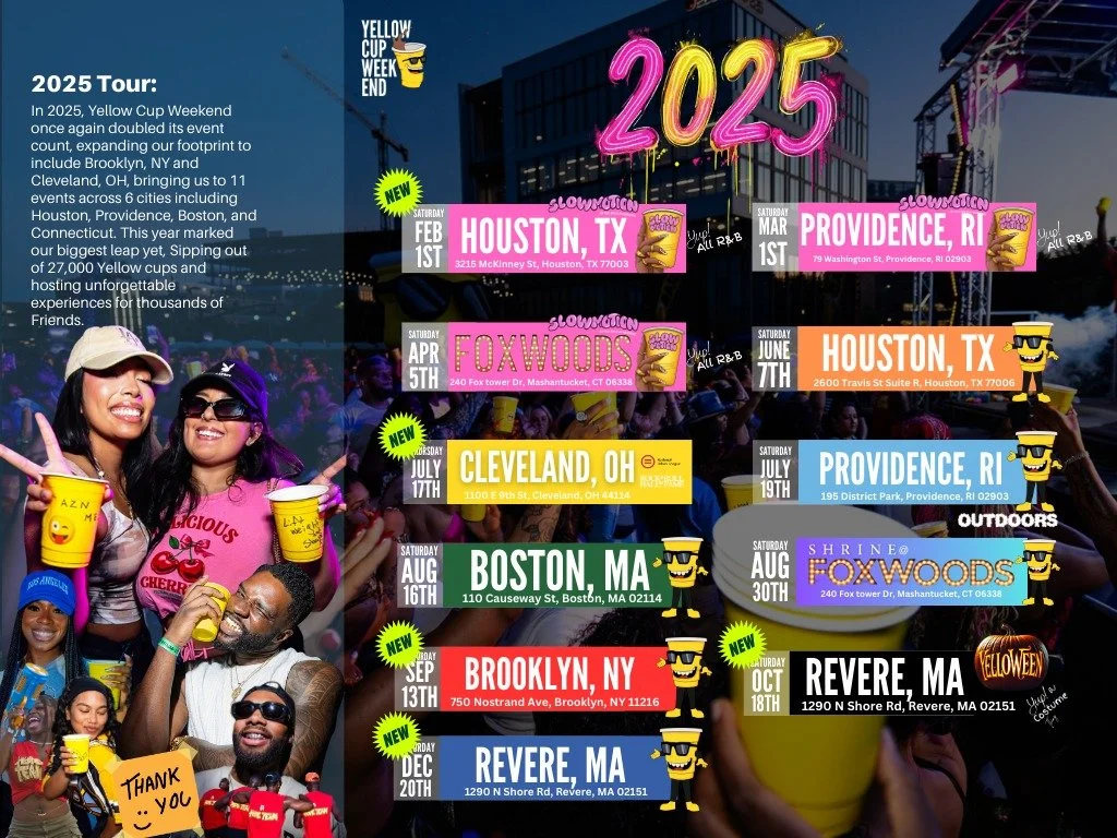 27,652! Thank you!

In 2025, Yellow Cup Weekend once again doubled its event count, expanding our footprint to include Brooklyn, NY and Cleveland, OH, bringing us to 11 events across 6 cities including Houston, Providence, Boston, and Connecticut. Th