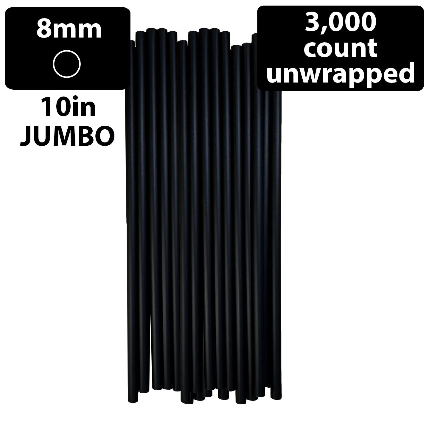 Black Corn Drinking Straws 8mm x 10in 3000 Unwrapped