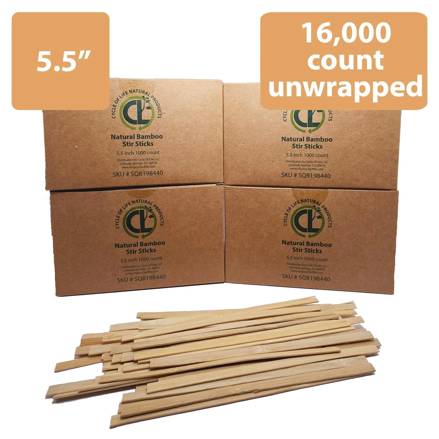 Bamboo Stir Sticks 5.5 Inch Unwrapped 4 boxes 16000 stirrers