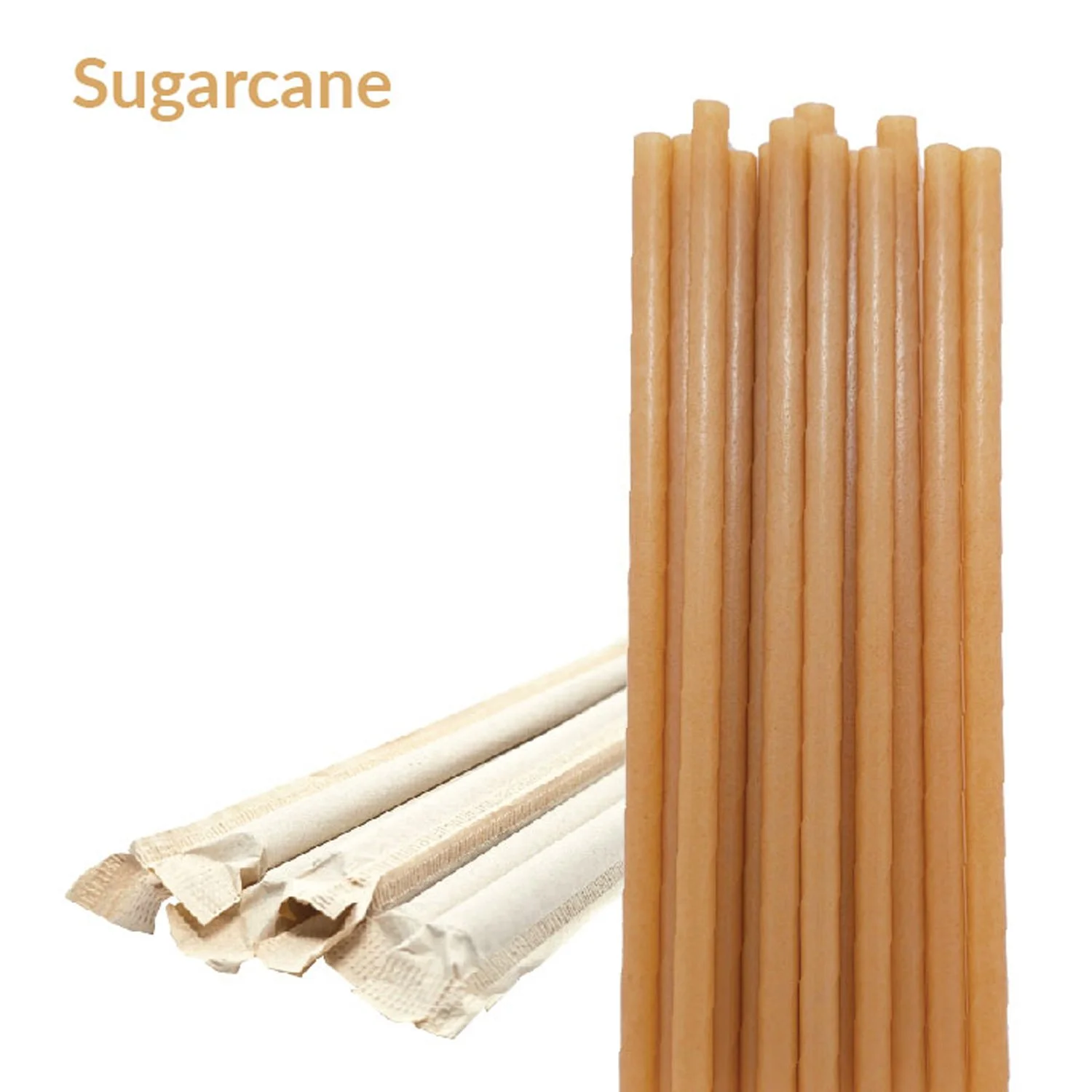 Sugarcane Drinking Straws 8mm x 8" 2500 Paper Wrapped