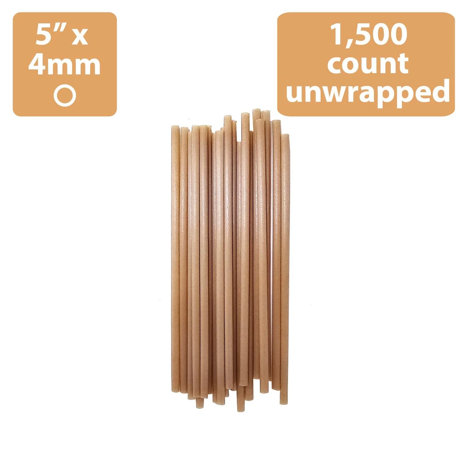 Sugarcane Cocktail Straws 5.5 inch x 4mm 1,500 straws unwrapped