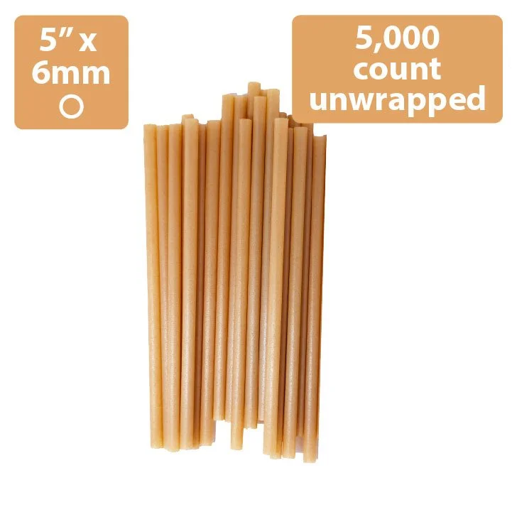 Sugarcane Cocktail Straws 5.5 inch x 6mm 5000 straws unwrapped