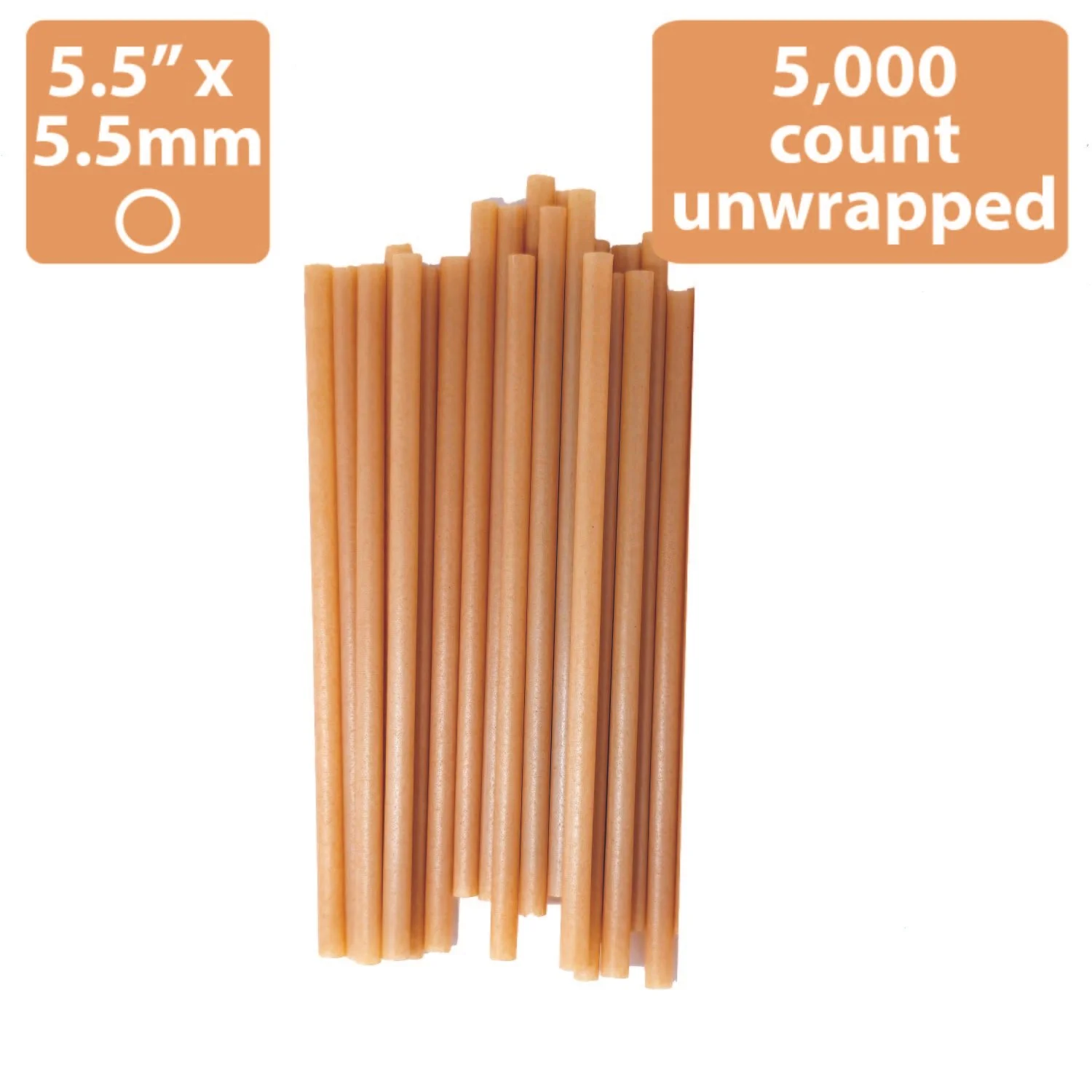 Sugarcane Cocktail Straws 5.5 inch x 5.5mm 5000 straws unwrapped