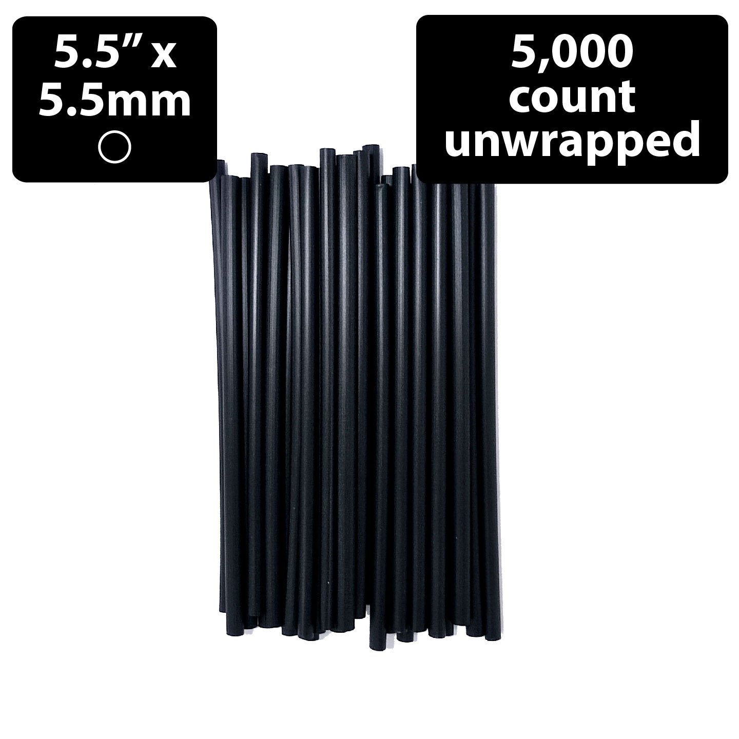NEW! BLACK Cornstarch Cocktail Straws 5.5in x 5.5mm 5000 unwrapped