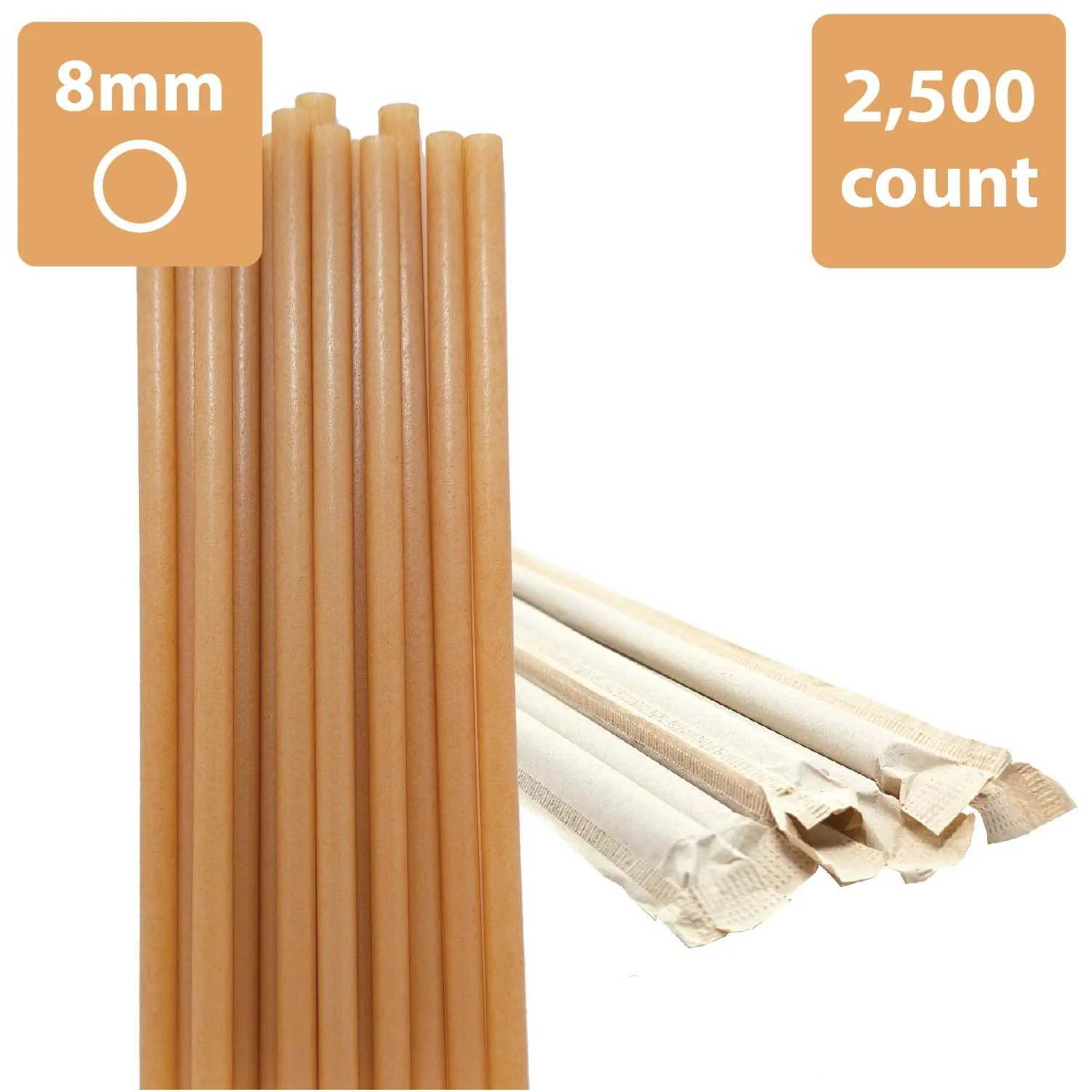 NEW! Sugarcane drinking straws 8mm x 8 inch 2500 paper wrapped