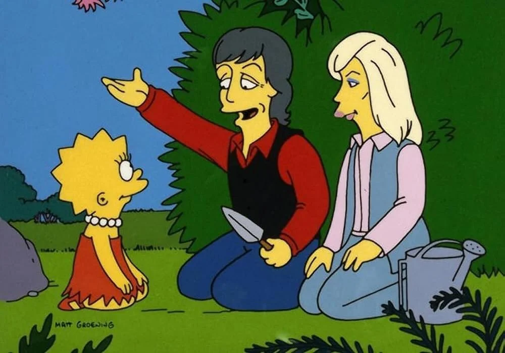 On this day in 1995 - @paulmccartney and Linda McCartney were the guest voices on Fox-TV’s @thesimpsons in an episode called “Lisa the Vegetarian”. Macca’s stipulation for appearing was that Lisa’s decision to become a v