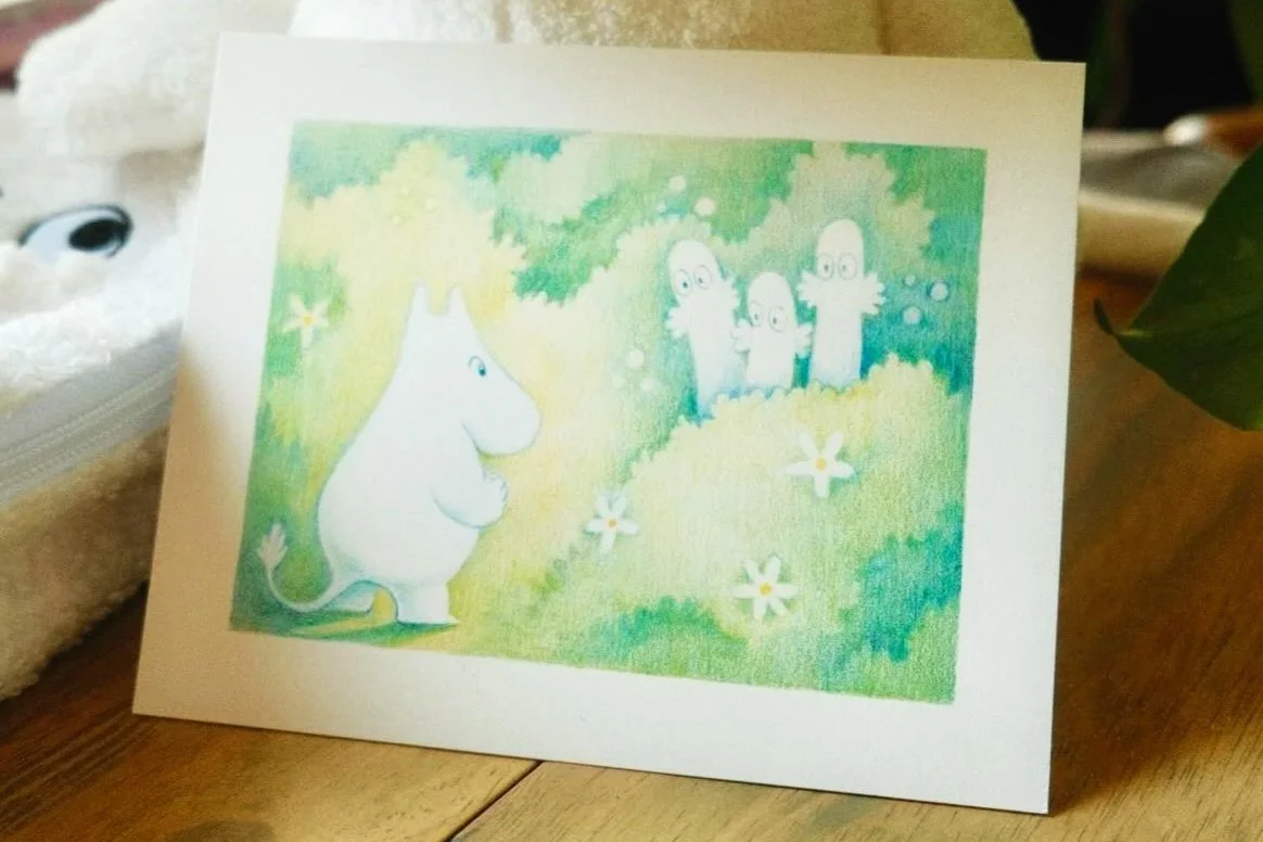 Moomin meeting the hattifatteners. 4×6 colored pencil