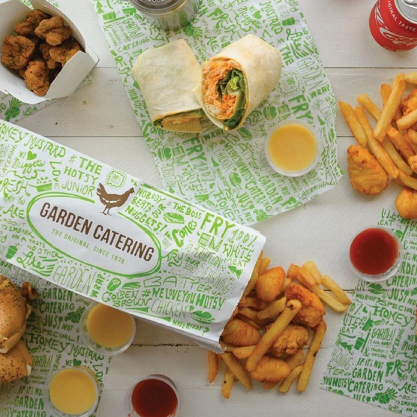 Not too long ago we worked with at CT/NY based food company @gardencatering on a complete re-brand to help pull them from their pineapple logo into the symbol of what they do best: chicken! We did some fun hand drawn illustration for their trays, new