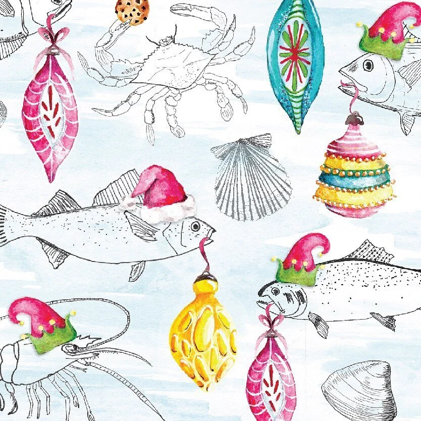 #tbt to this cheeky holiday card we created for our #segan clients @seaganeating. Our painted elements layered with existing #fishy illustrations created the perfect snail mail message for their holiday greeting. .
.
.
.
.
.
.
.
#holidaycards #design