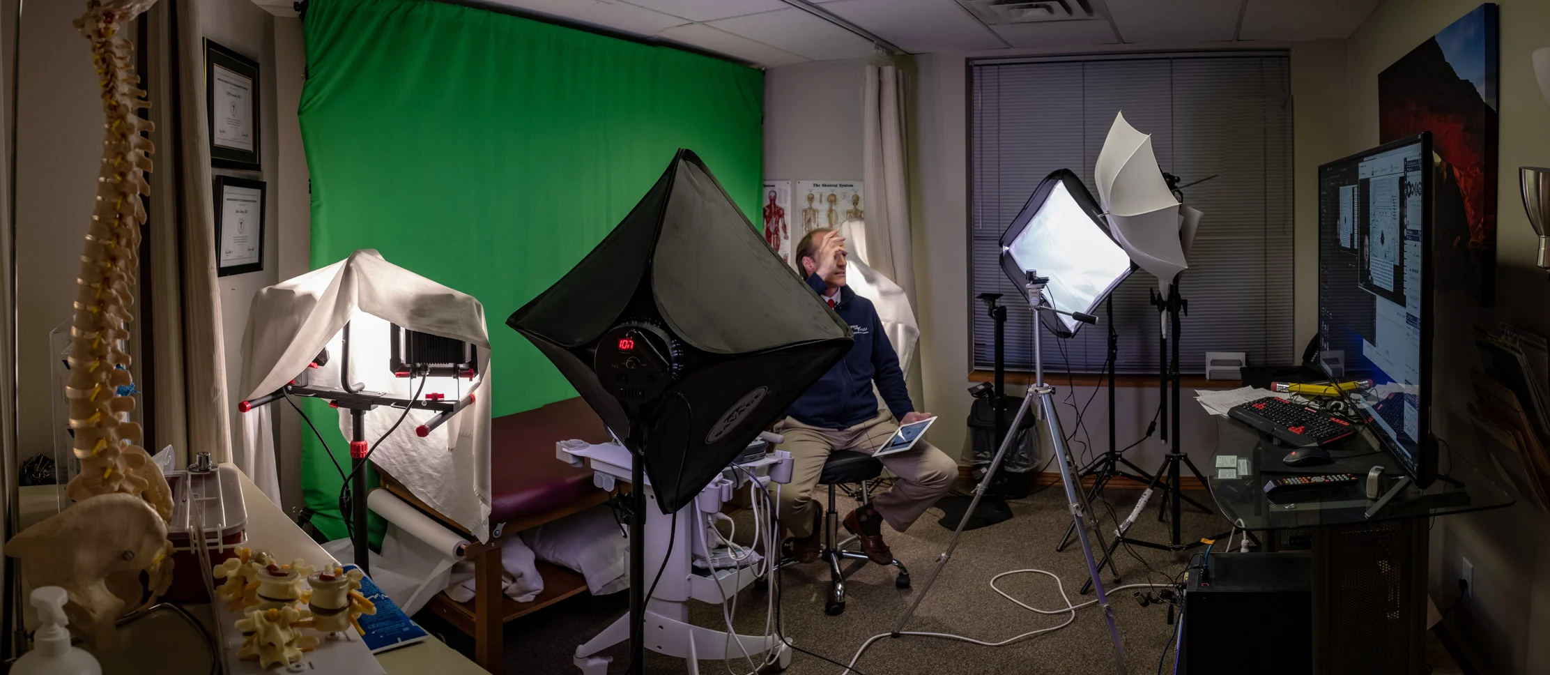 The green screen studio at Spine West in Boulder, CO.