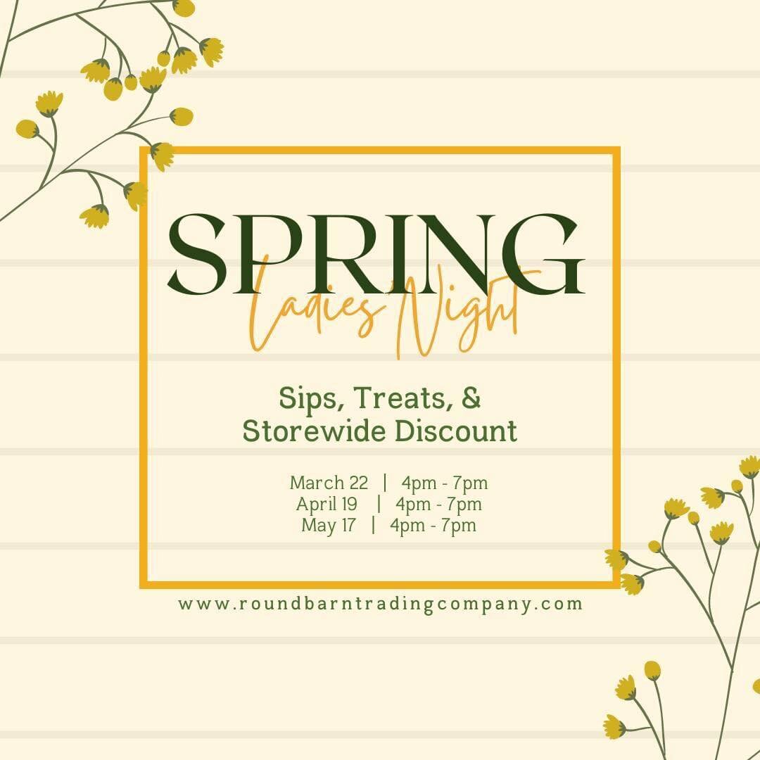 Mark your calendar for one more Spring Ladies Night! May 17th from 4pm-7pm come enjoy some eats, treats, &amp; our new lemonade mixes. 
Don&rsquo;t forget it is also discount night throughout the whole Barn!