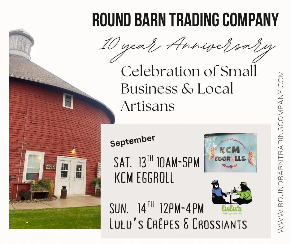 🗓️ Make plans to stop by and celebrate Round Barn Trading Company&rsquo;s 10 YEAR ANNIVERSARY September 13th &amp; 14th. 
💫 We will celebrate the heart of the barn, the local artisans, &amp; 40 yrs of Round Barn Business and we want YOU to join us!