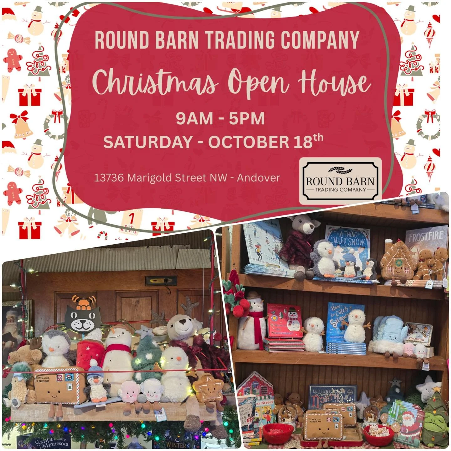 this S A T U R D A Y 🎄 🧑&zwj;🎄 9am - 5pm 
Don&rsquo;t miss the most magical time of year here in The Barn.
Our Children&rsquo;s Area is FULL of Holiday Cheer 💫  CHRISTMAS JELLYCATS are here! 

#CHRISTIMAS2025 #jellycatcollector #jellycatamuseable