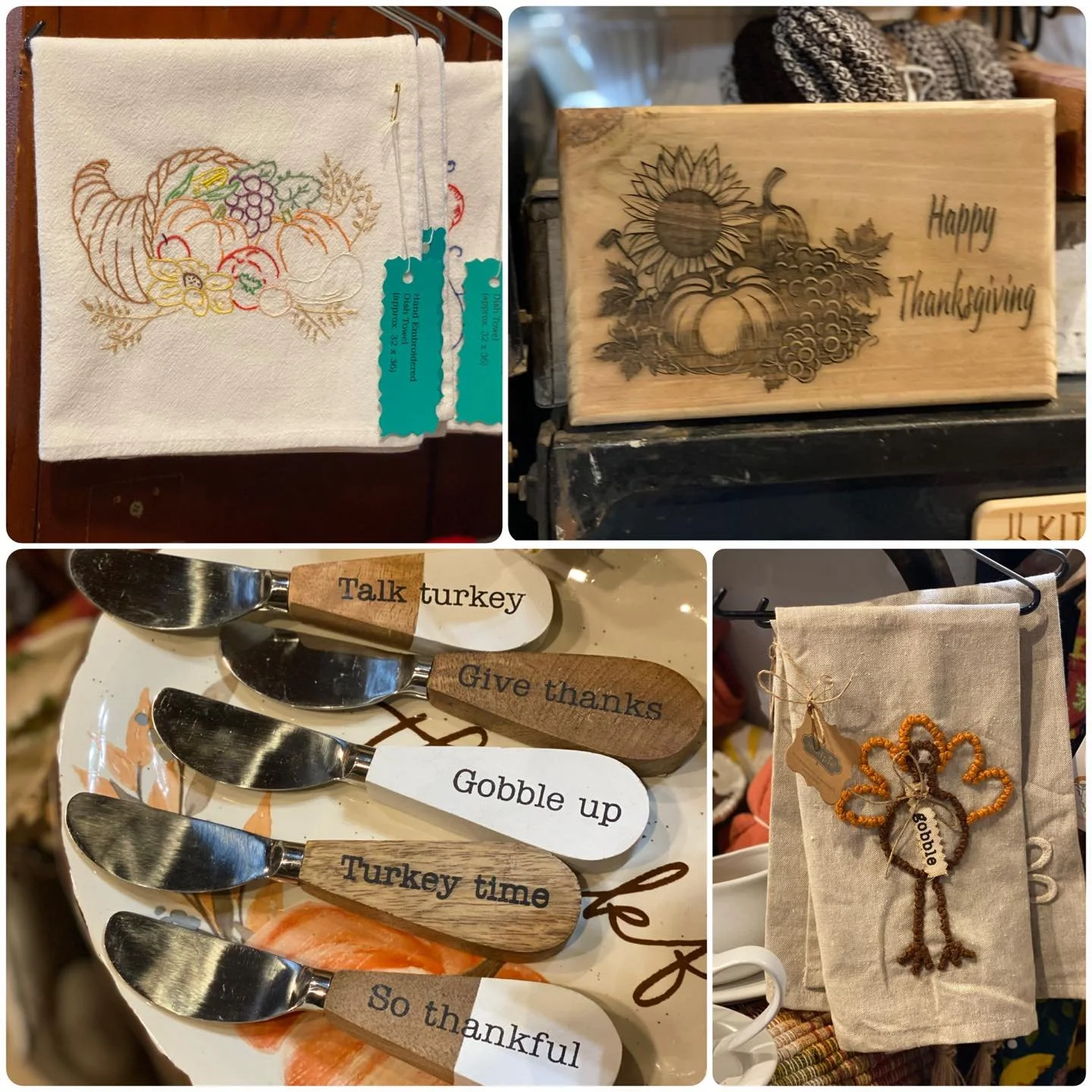 🦃 Let the gobbling begin!
Thanksgiving is sneaking up faster than a turkey on the run — and we’re here to make sure your table is dressed to impress. From “Talk Turkey” spreaders to “So Thankful” towels, The Barn&