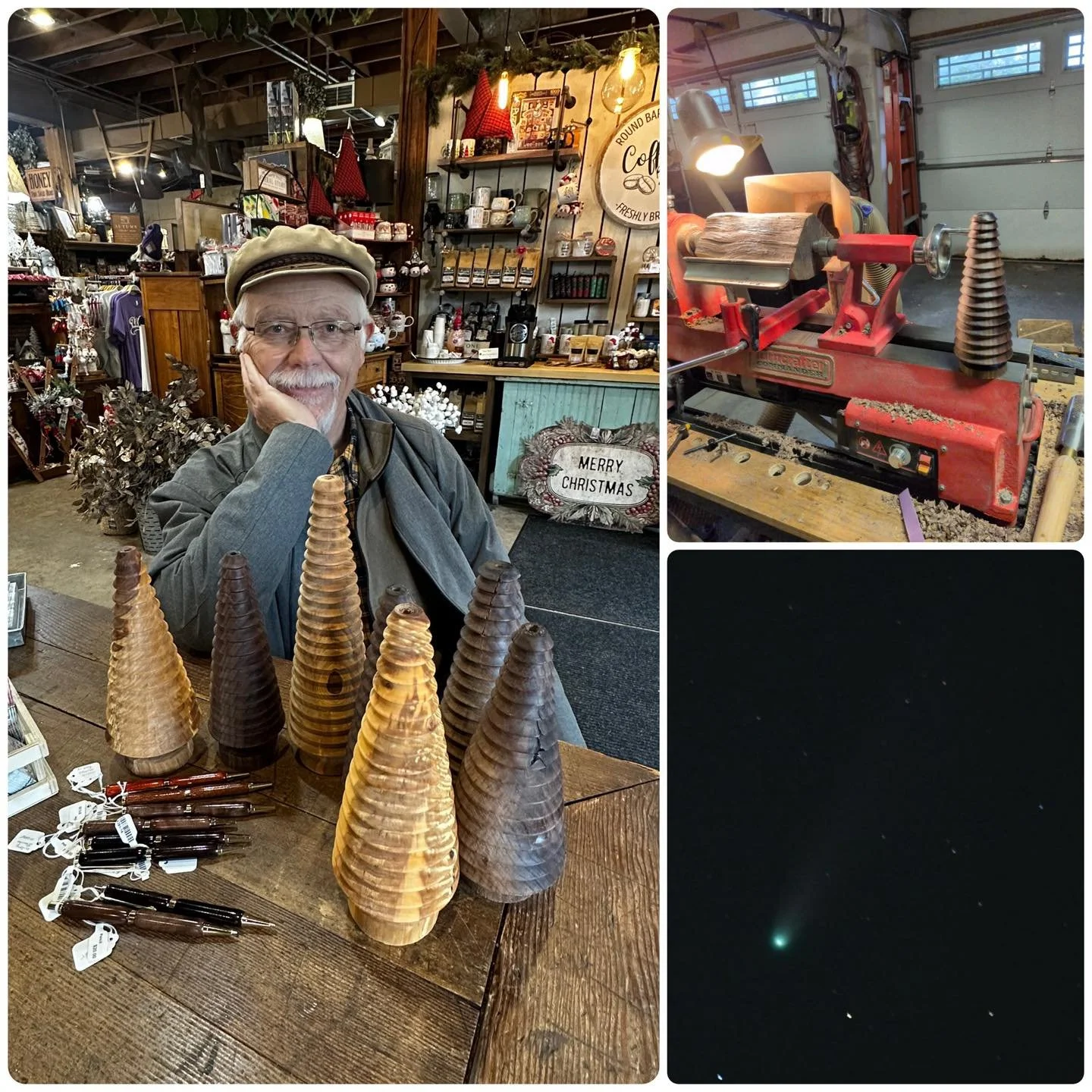 When Local Maker, Retired Pastor Doug is not out capturing photos of Comet Lemmon he is turning local wood into special creations, small bowls, decor trees, and wooden pens and pencils. 
Gifts for dad and local made, rustic decor sold here! Support