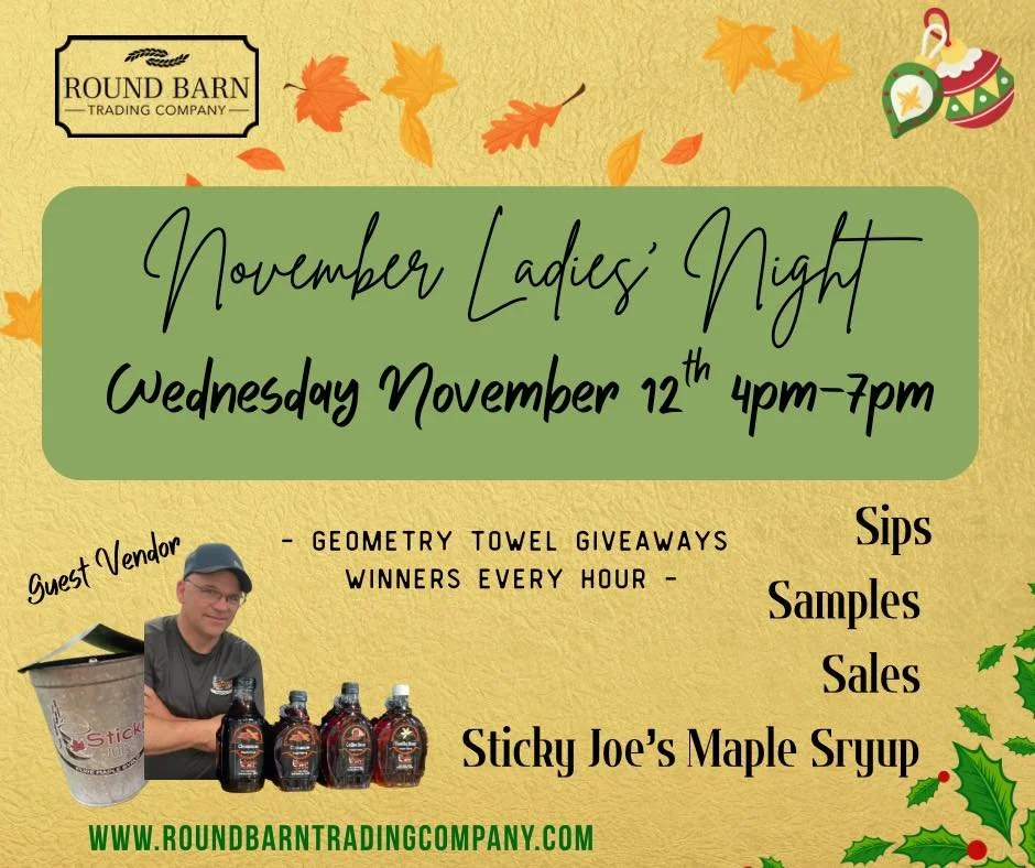 🎄✨ Our Final Ladies&rsquo; Night of the Year! ✨🎄
Wednesday, November 12th | 4pm&ndash;7pm

We&rsquo;re wrapping up the year with a festive night full of flavor, friendship, and holiday inspiration! Join us at Round Barn Trading Company for our Nove