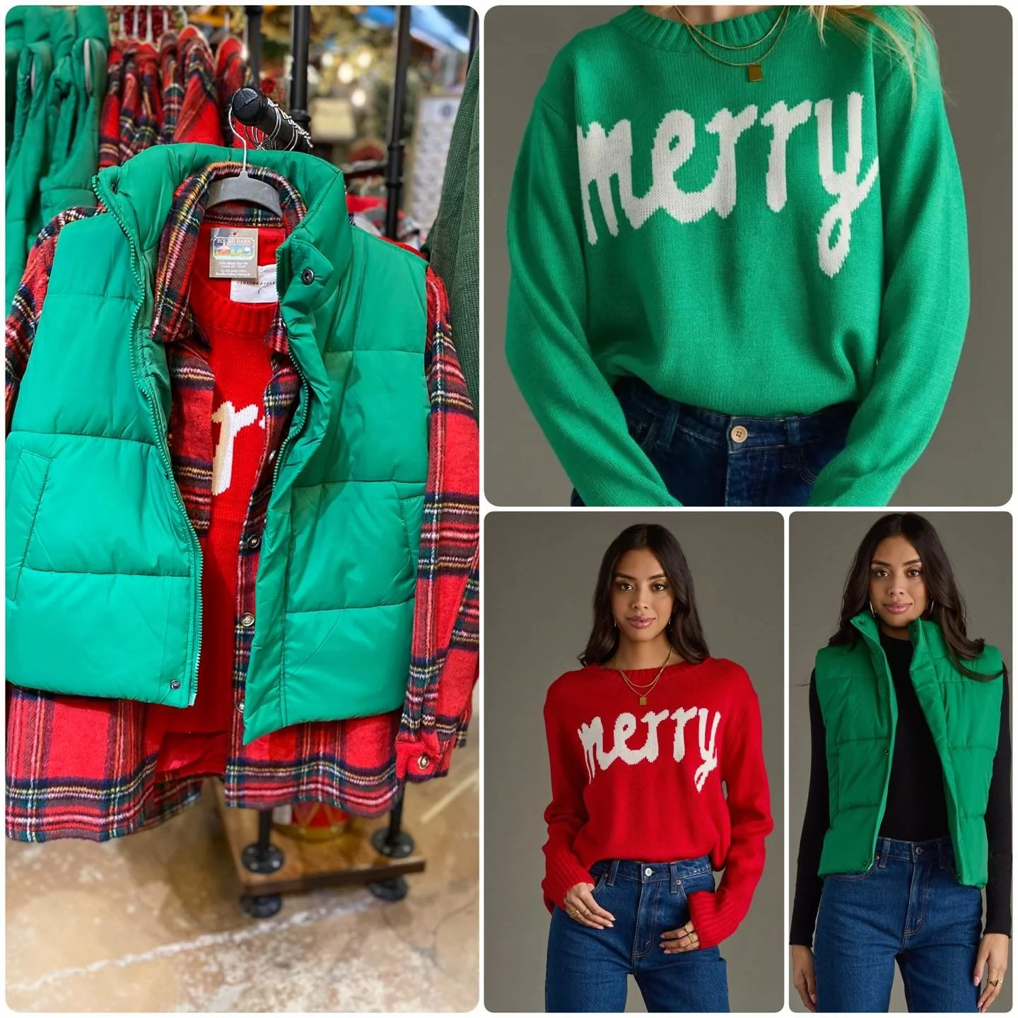 🎄✨ Bring on the Merry! Whether you&rsquo;re keeping it casual for a night out with friends or dressing it up for the company holiday party, these sweaters and vests are here for all your festive fun. ❤️💚

Pair the &ldquo;Merry&rdquo; sweater with j