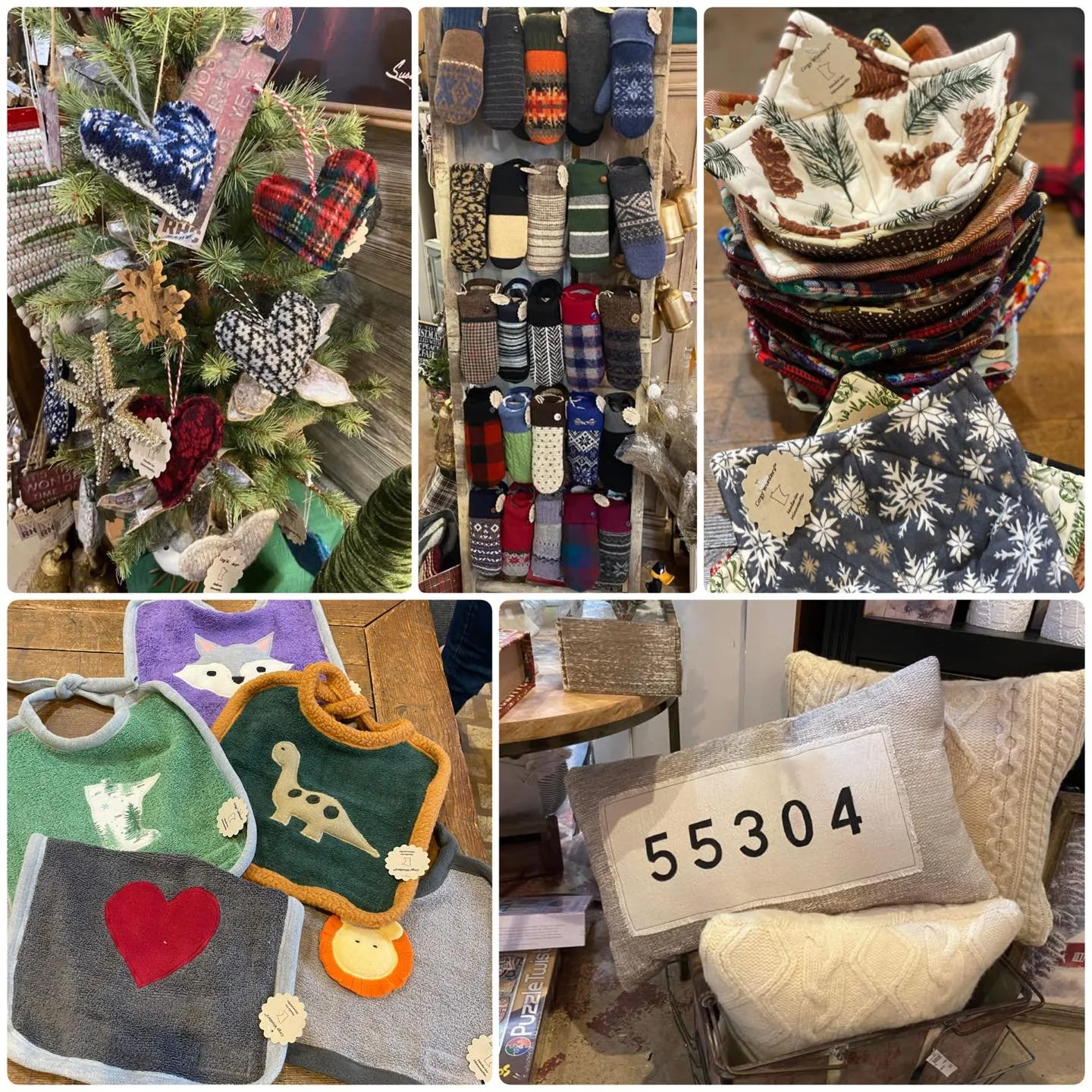 She came she saw &amp; she restocked! Brenda provides us with quality mittens beyond expectation, bowl wraps that are perfect for hot or cold items, pillows everyone loves, bibs, and SO much more! LOCALLY MADE GIFTS by our fan favorite 💫 Cozy Winter