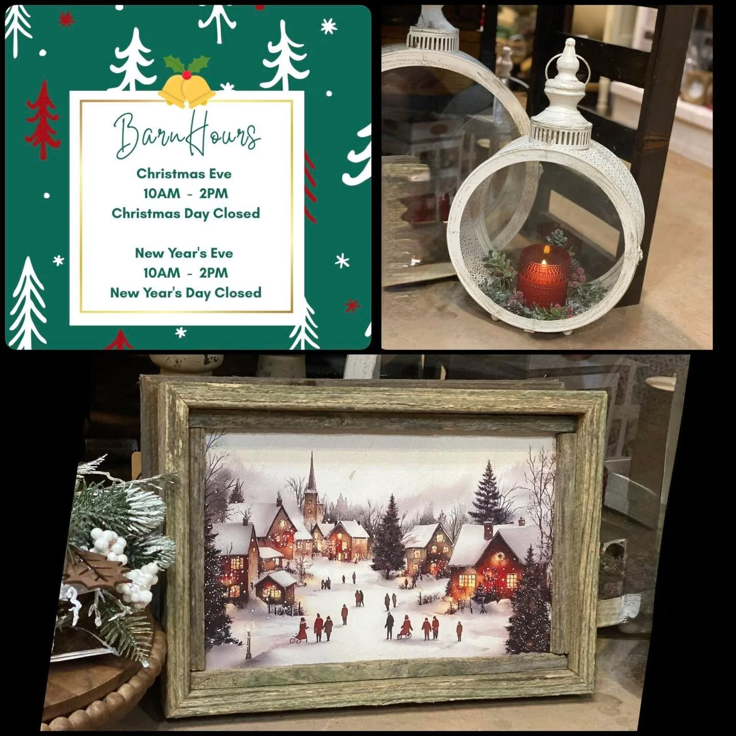 There are MANY beautiful things here in the barn to help you finish up or start☺️ your holiday decorating &amp; shopping. Our local artisans continue to bring their creations this week- 

Barn Hours:
Monday - Saturday 10am-5pm 
Wednesday 10am-7pm 
Su