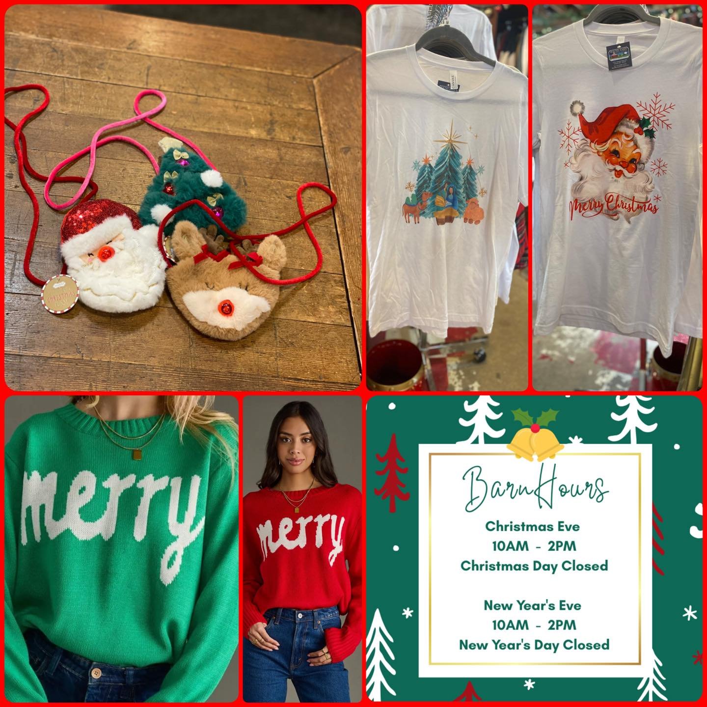 Merry &amp; Cute!! Seasonal discounts have started - let us start with Tees, Sweaters and Sweatshirts - 
( more styles to choose from in the barn ) 

Light-Up purses just $10

Friday 10am-5pm
Saturday 10am-5pm 
Sunday 12pm-4pm