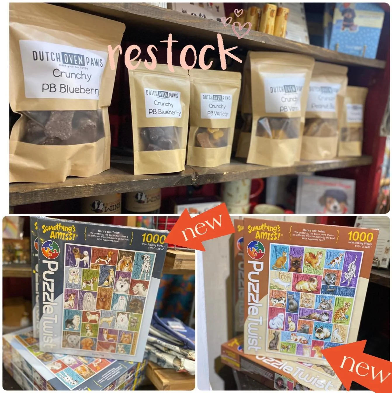 🐾 🧩 DOG TREAT RESTOCK &amp; NEW PUZZLE ALERT! 🧩🐾

Barn Hours:
Monday - Saturday 10am-5pm 
Wednesday 10am-7pm 
Sunday 12pm-4pm