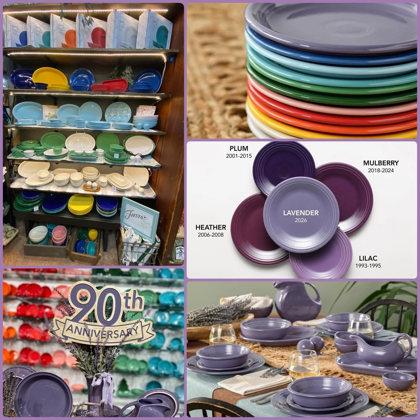 Celebrating 90 years of Fiesta!
1936-2026

Every year in January a new color is revealed 💜 Lavender will be available for purchase in a few months we will announce its arrival to Round Barn. But in the meantime know you can find Fiesta Tableware her