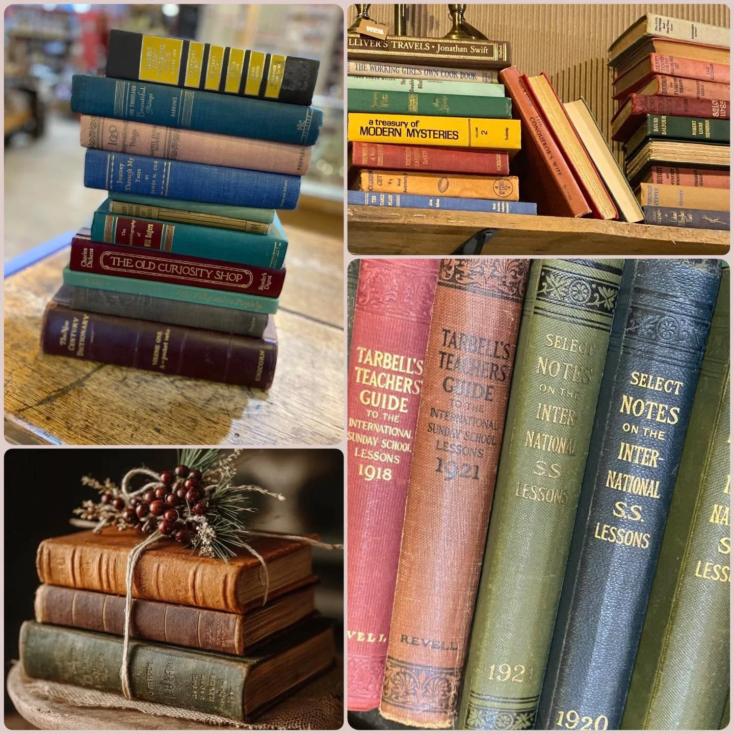 📚 Decorating with Old Books &mdash; Easy Ideas
	&bull;	Stack for height &amp; texture
Use small stacks on coffee tables, nightstands, shelves, or entry tables. Top with a candle, plant, or small decor piece.
	&bull;	Color-sort your spines
Group book