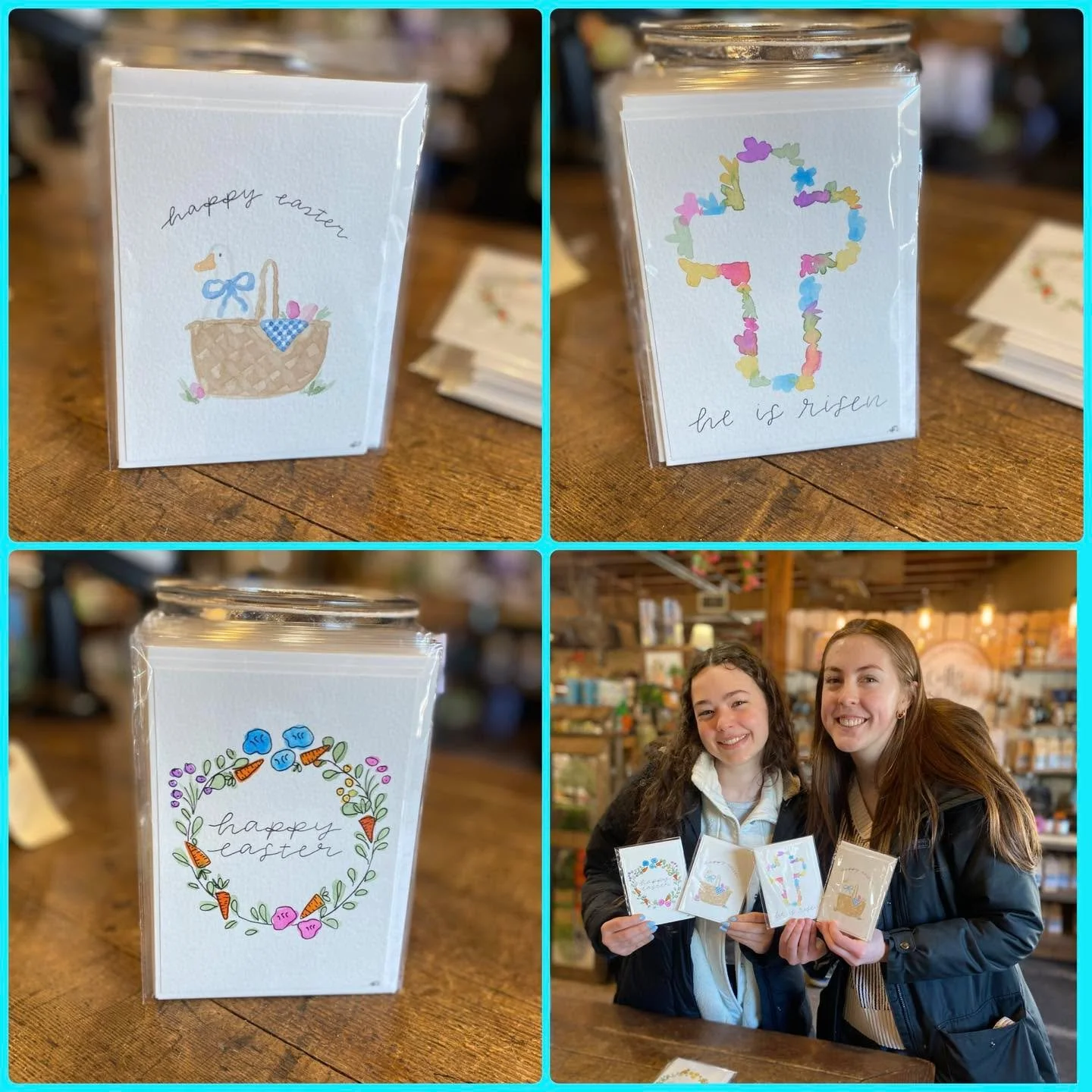 A M A Z I N G 💖  amazing talent and execution of each card. Each card is hand-painted by these sweet young local artisans. They offer seasonal, birthday, sympathy, baptism and a few more that are just as adorable. 

Thank you girls for the restock a