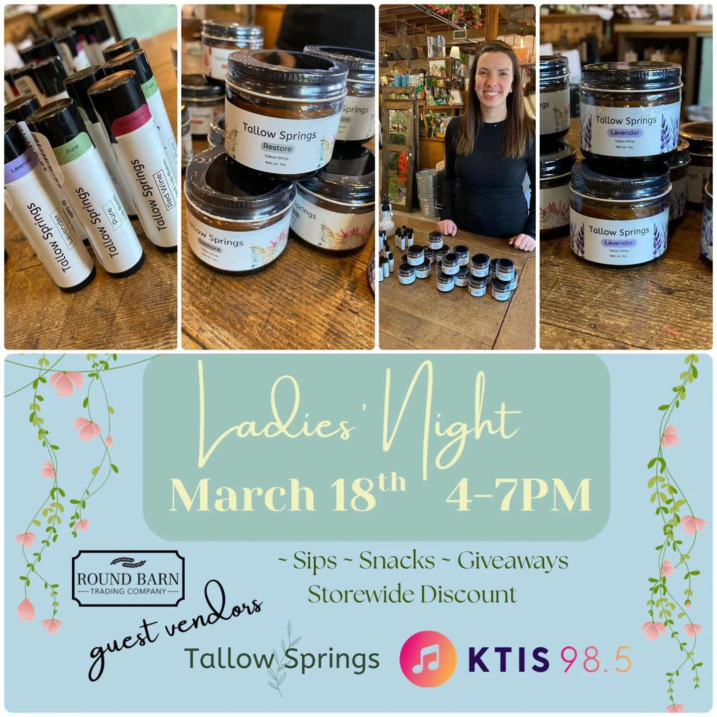 Alison from Tallow Springs is keeping up with the demand of her locally made and handcrafted tallow products.  You can spend sometime with her here in The Barn on our next Ladies&rsquo; Night she will be able to answer questions and sample some new p