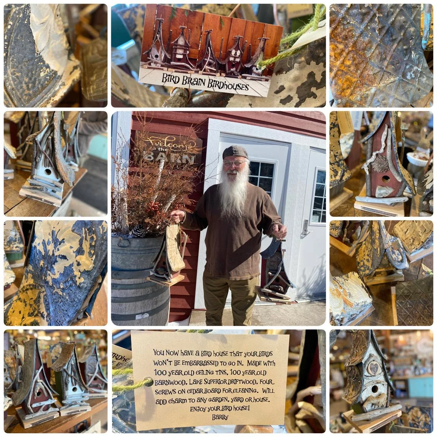 N E W 🪺 A R T I S A N 

No two alike from BiRD BRaiN BiRDhoUSES by Barry. 🐦&zwj;⬛
Thinking ahead here for gift giving&hellip;&hellip;Mother&rsquo;s Day, Father&rsquo;s Day &amp; a unique Wedding gift. 

Barn Hours:
Monday - Saturday 10am-5pm 
Wedne